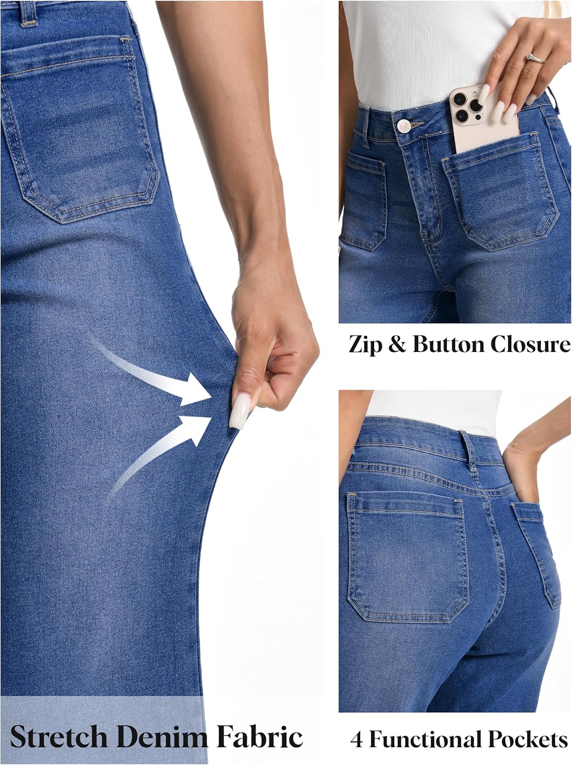 SEVEGO Tall Women’s 34/36/38 Inseam Wide Leg Jeans High Waisted Stretchy Straight Loose Trendy Denim Pants Pockets