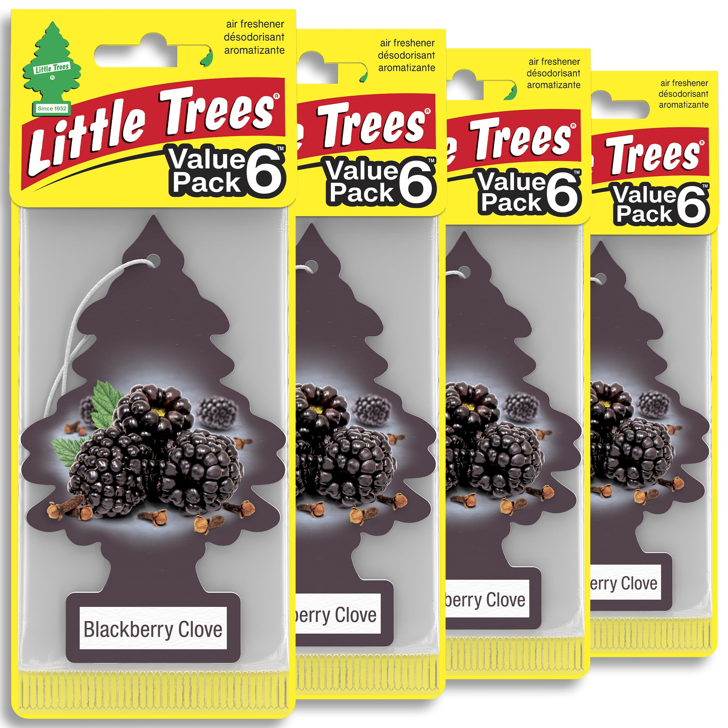 LITTLE TREES Car Air Freshener | Hanging Tree Provides Long Lasting Scent for Auto and Home | 24 Air Fresheners |Blackberry Clove Blackberry Clove 4 Count (Pack of 6)