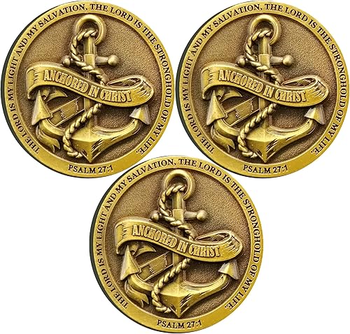 Moneda de desafío anclada en Cristo, símbolo de fe y fuerza, ficha de abrazo de bolsillo cristiana (paquete de 3)