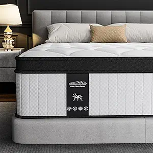 12 Inch King Size Mattress - 2025 Upgraded Hybrid Cooling Gel Memory Foam & Pocket Coils, Medium Firm Mattress in a Box for Back Neck Pain Relief, Motion Isolation, Edge Support, Breathable, White