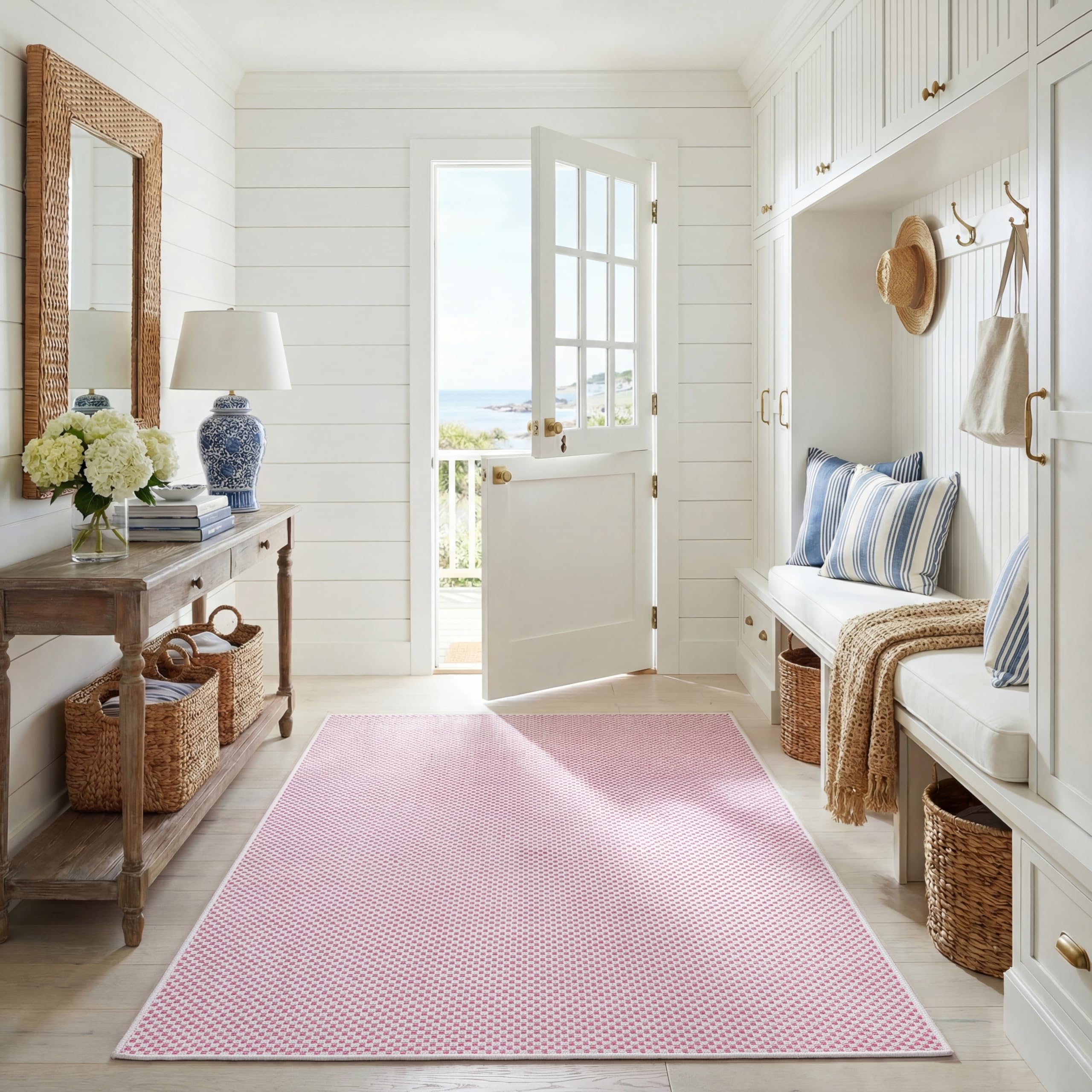 SAFAVIEH Courtyard Collection 5'3" x 7'7" Ivory/Pink CY8521 Indoor/ Outside Waterproof Easy cleansingPatio Backyard Mudroom Area Mat