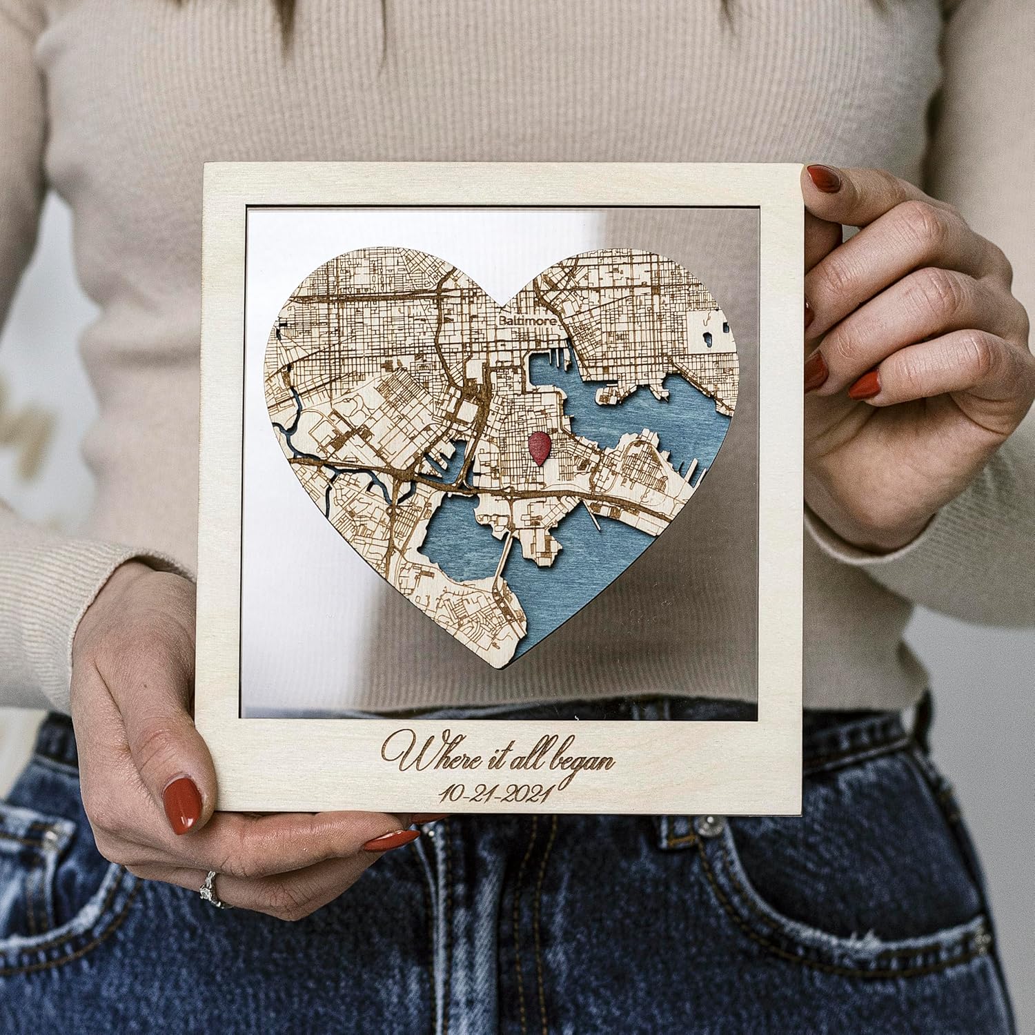 Where it All Began Map - 3D Custom Location or City Wooden Wall Art for Couples