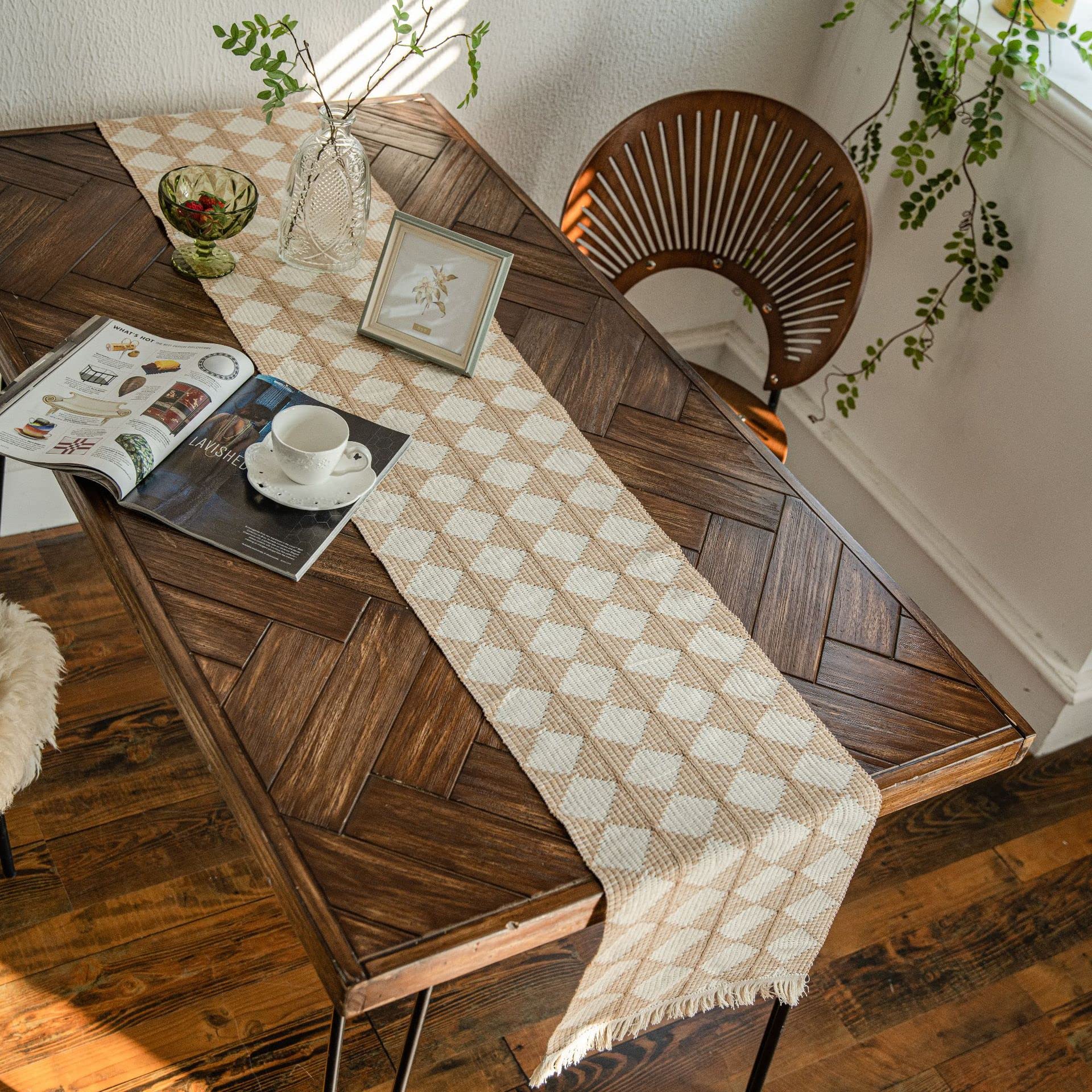 Table Runner Table Runner Cotton Crochet with Tassels Geometric Fringe Runners Retro Macrame Tablecloth(A,35*350cm)