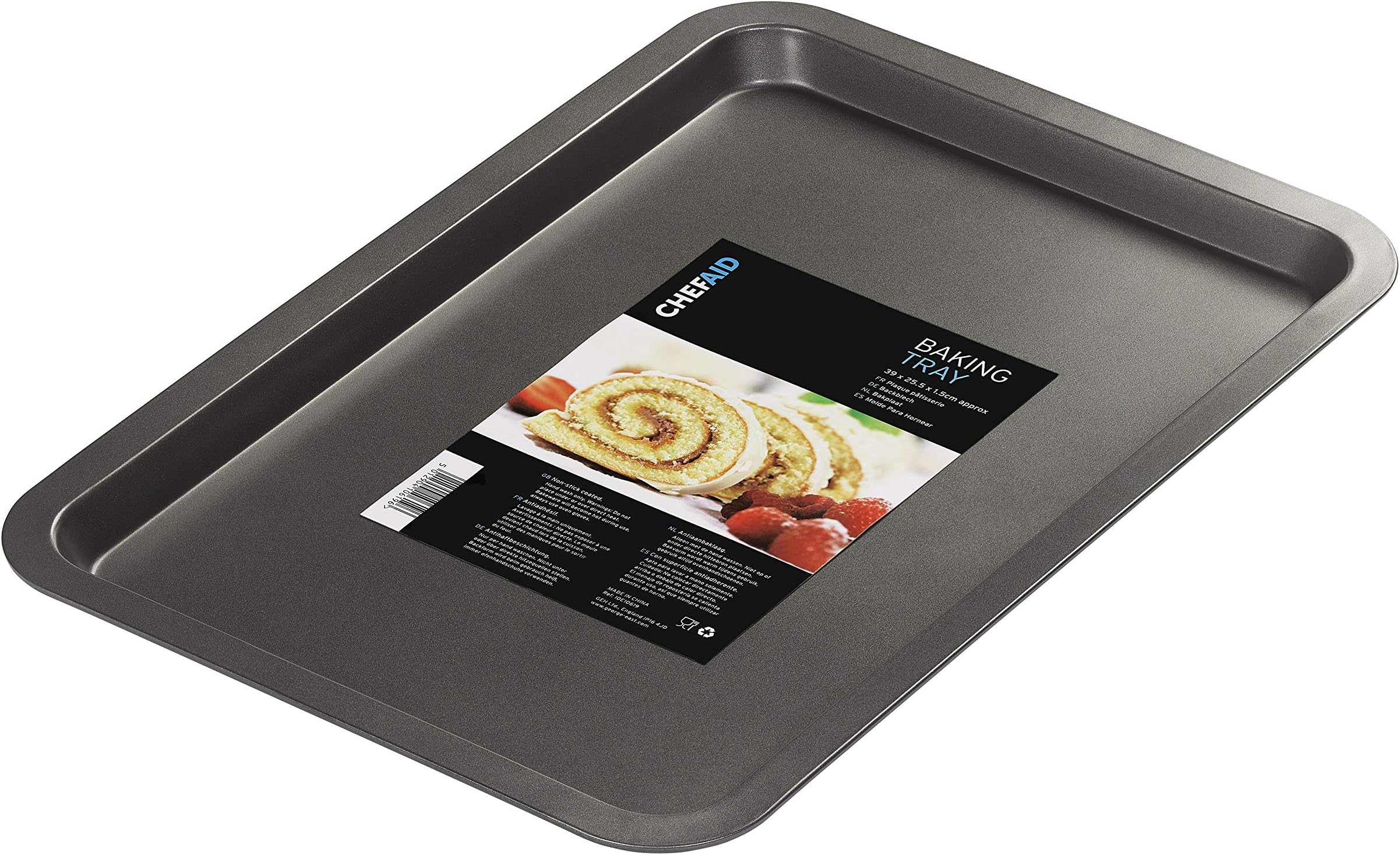 Chef Aid Non-Stick Carbon Steel Baking Tray, Durable Non Stick Coating, Fridge and Freezer Safe, Perfect for Baked Goods and Roasting, 43 x 29 x 2cm, Robust Essential Oven pan, Black