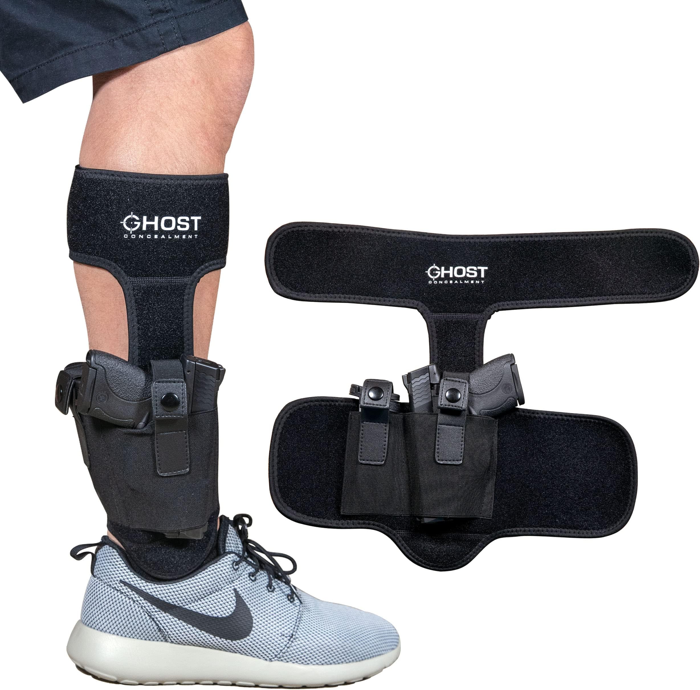 Ghost Concealment Ankle Holster for Concealed Carry Pistol | Universal Leg Carry Gun Holster with Magazine Pouch | Men and Woman Holster
