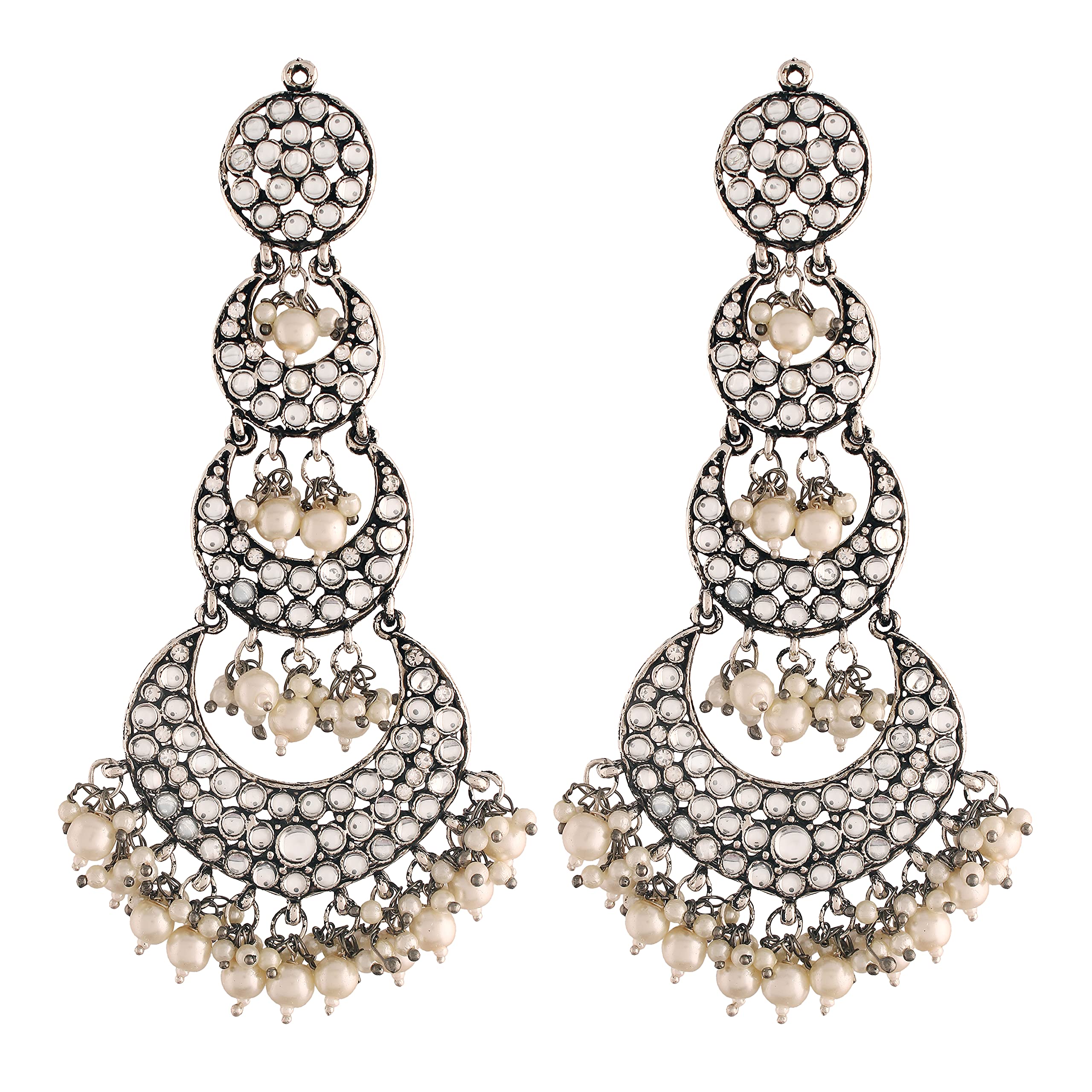 I Jewels Womens 18k Silver Oxidized Intricately Designed Traditional Earrings with Hair Chain Encased with Kundans and Pearls (E2909OX) (B09HR1163G) Amazon Price History, Amazon Price Tracker