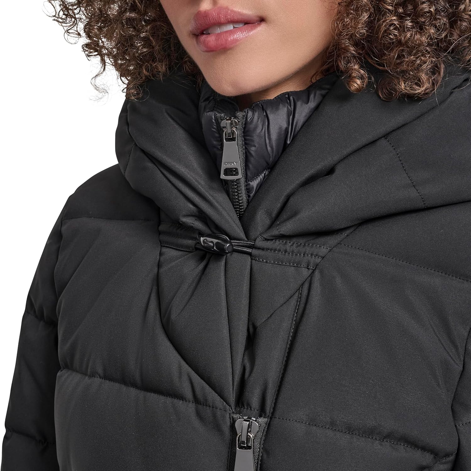 DKNY Women's Maxi Puffer Coat With Bib and Asymmetrical Zipper Front – Long Quilted Winter Jacket - Image 7