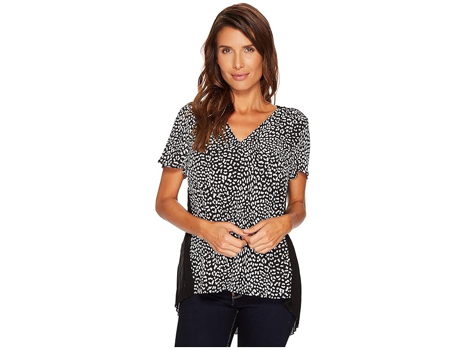 

MICHAEL Michael Kors Lace Yoke Pleated Back Top (Black) Women's Clothing