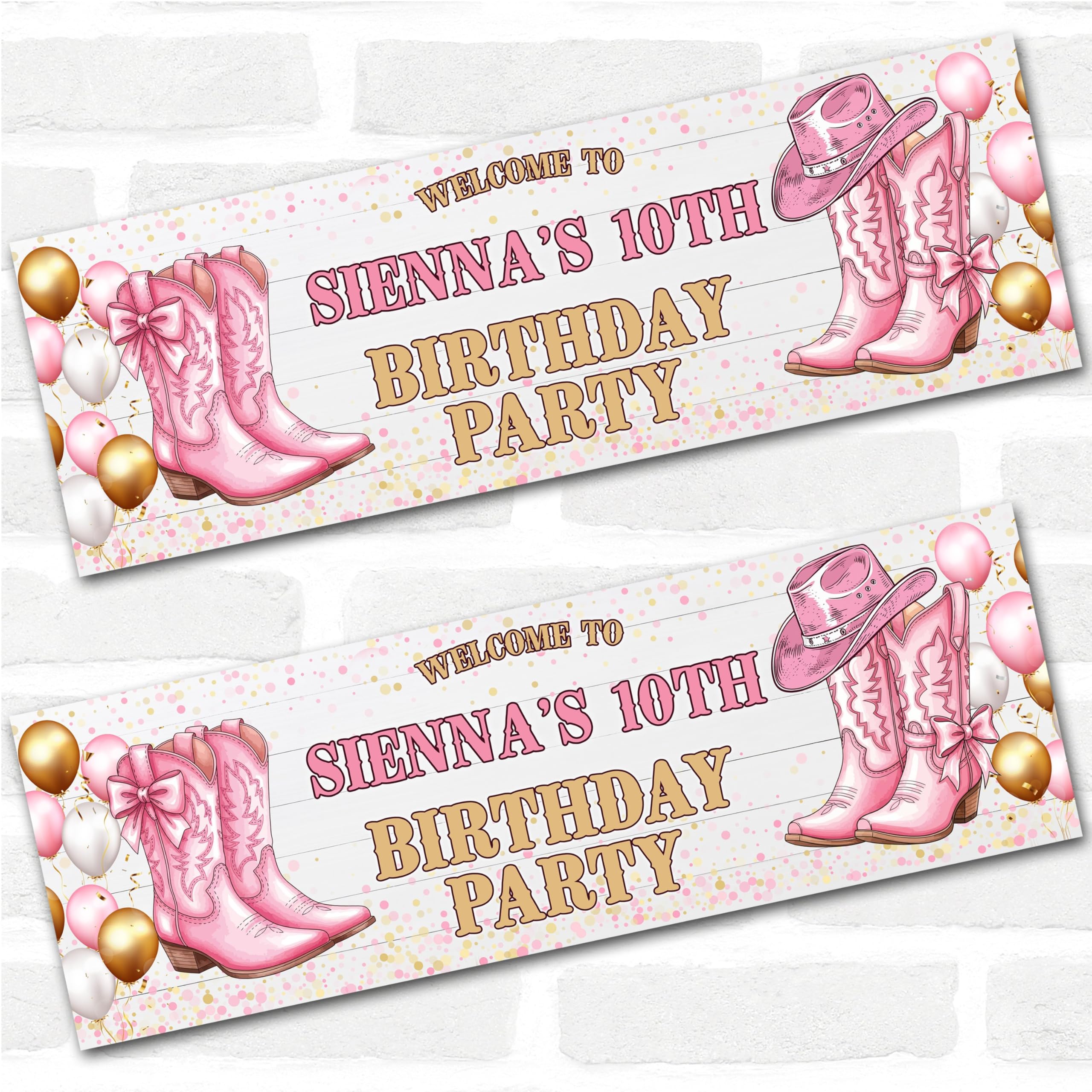 Personalised Party Banner For Kids Birthday Girls Pink Cowboy Boots | Custom Large Party Decoration, Event Banner, Backdrop, Décor, Signage. 3 ft x 1 ft | 4.5 ft x 1.5 ft | 6 ft x 2 ft