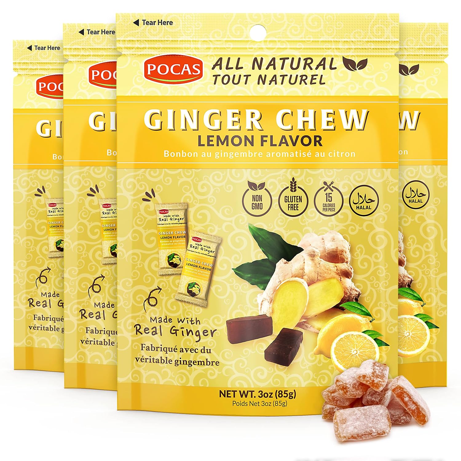 Comprar Pocas Ginger Chews (Pack of 4) Lemon Flavor 3oz Real Ginger