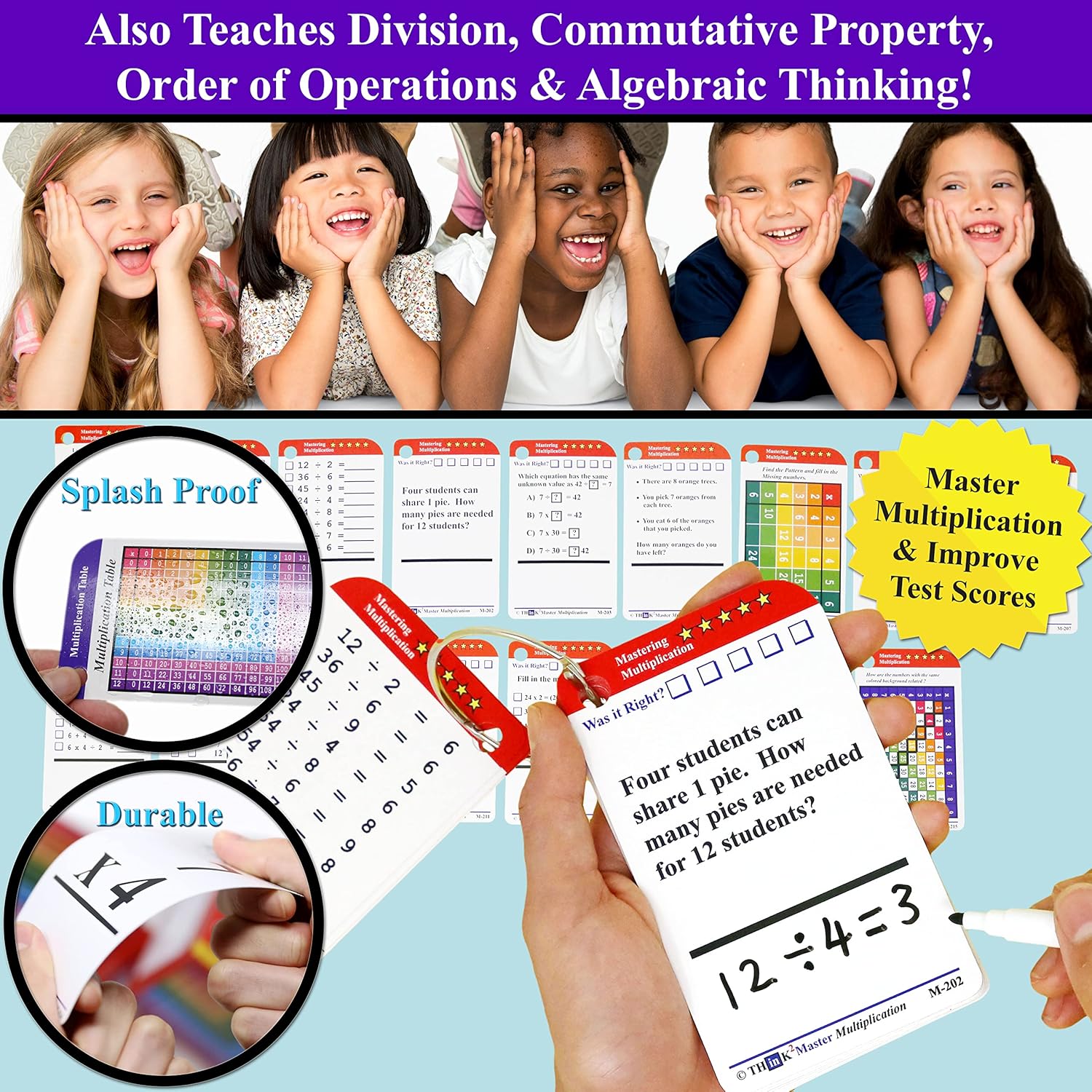 Think2Master Multiplication Flash Cards. 215 Laminated Premium Flashcards (All 0-12 X Facts)| Learn More| Bonus: 2 Dry Erase Markers & 5 Rings. | Designed by A Teacher to Improve Test Scores
