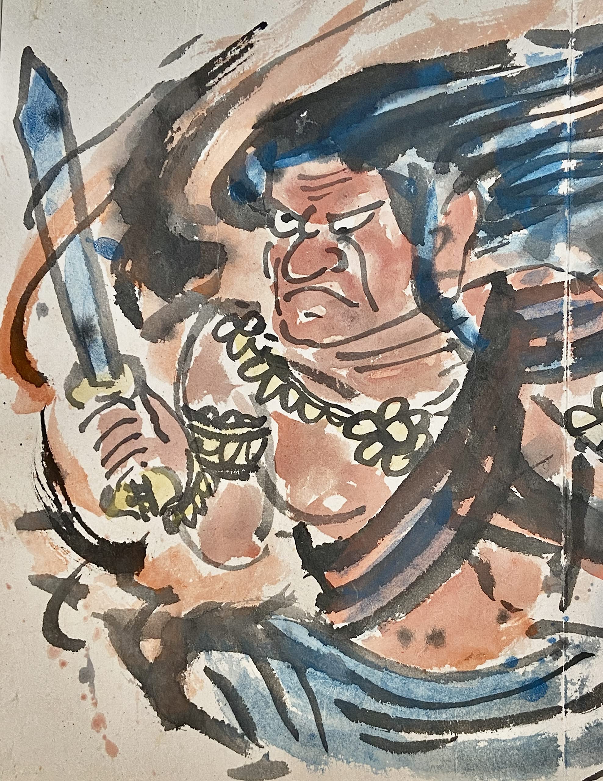 Oil paintig 作者不明 真作/作者不詳/不動明王/大日如来/文珠菩薩/尊像/仏/掛軸☆宝船