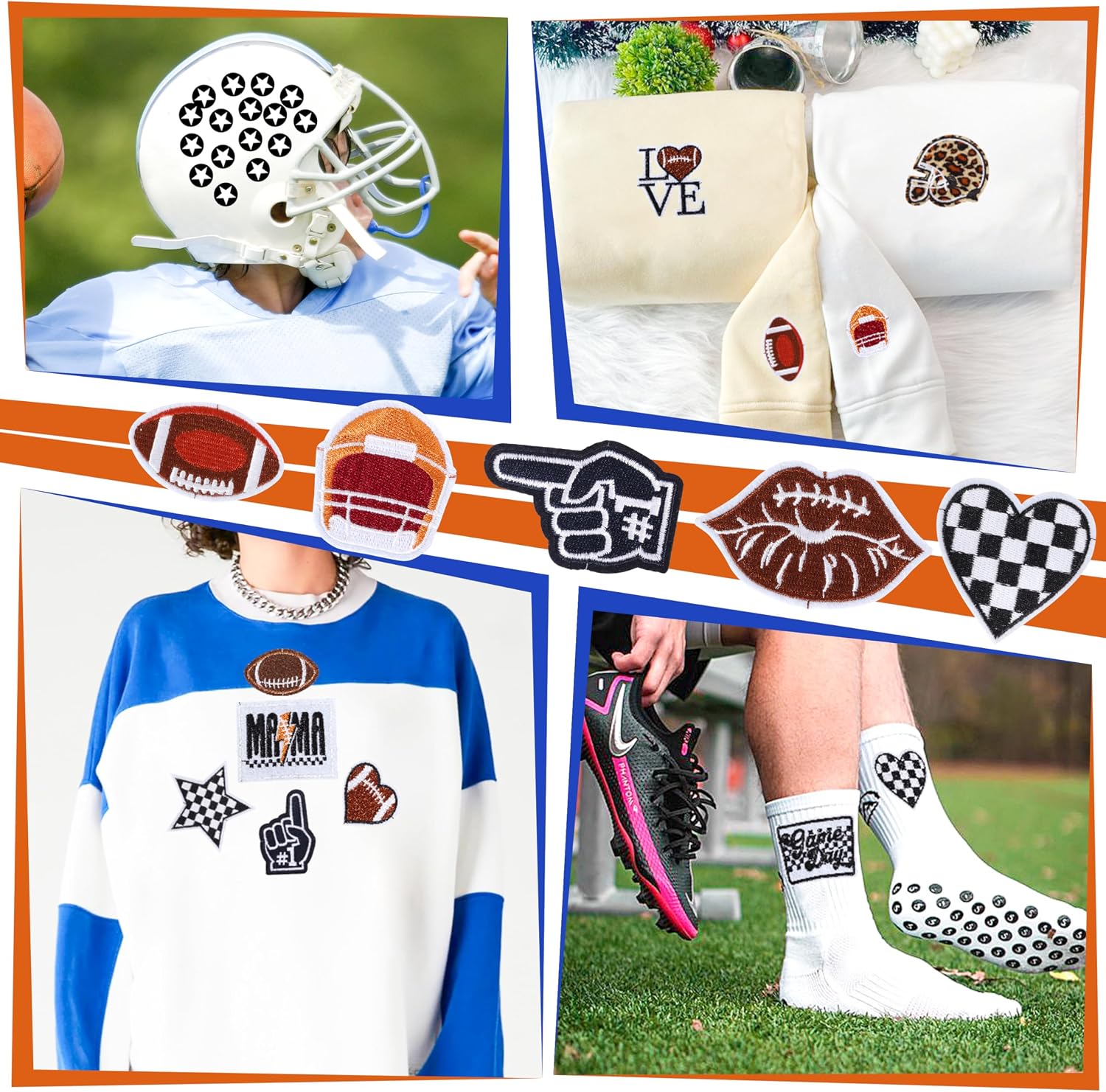 Iron On Embroidered Football Patches for Hats: Meneng 84PCS Football Helmet Sports Patch for Jackets Hoodies Backpacks - Star Stickers Sew On Applique for Football Enthusiasts Team Fans DIY Cratfs