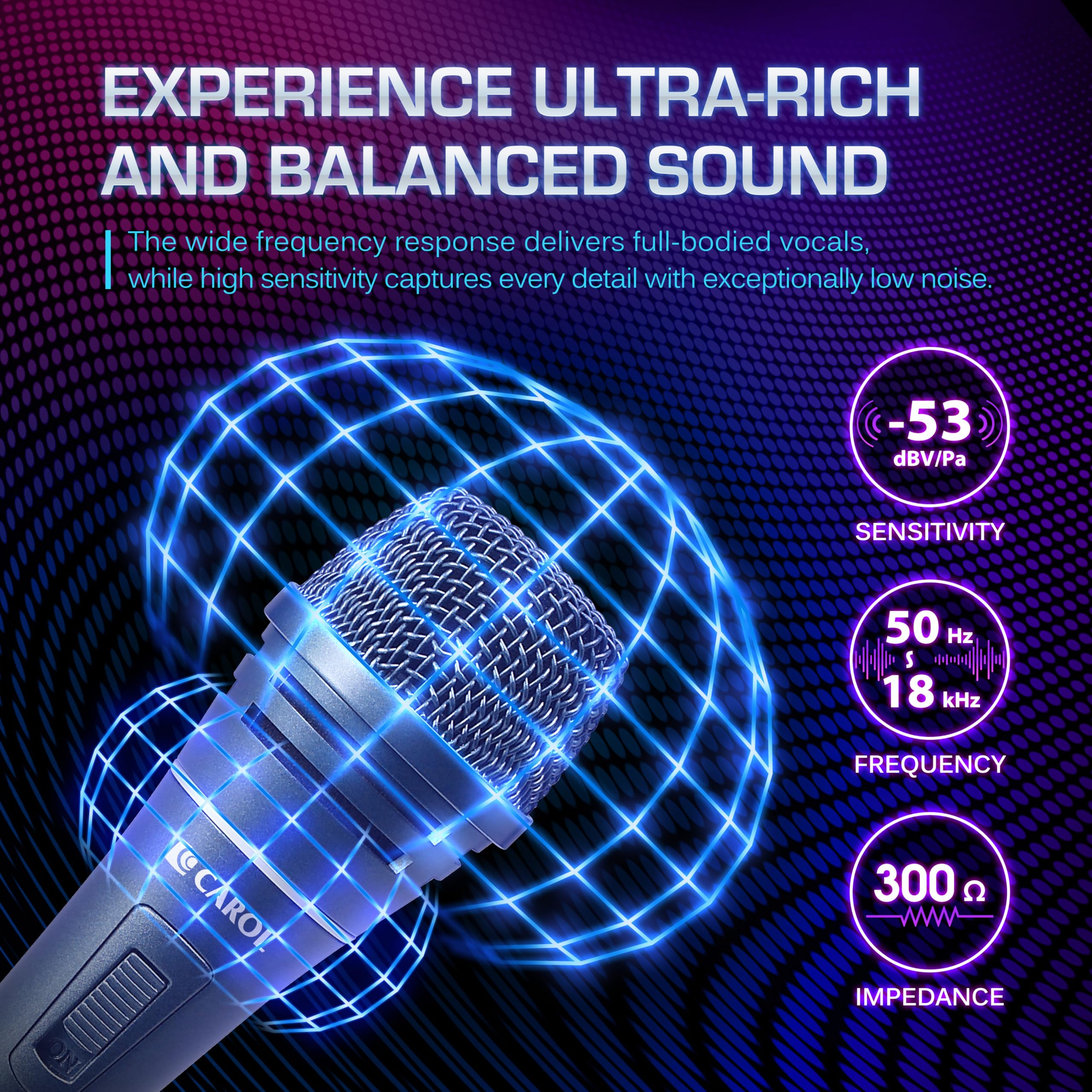 CAROL Dynamisches Vocal & Instrument Mikrofon für Live Performance Studio Aufnahme und Podcast mit Super Cardioid und XLR Kabel - Plus 1 | Patentierte Dual-Shock-Halterung und Dual-Membran-Kapsel Ideal für Rundfunk, Studioaufnahmen und Pro-Bühne.