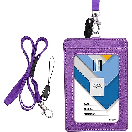 Amazon Idカードホルダー 縦 Wisdompro Pu革 両面 ネックストラップ付き 社員証 名札 定期入れ パスケース パープル 名札 ホルダー 文房具 オフィス用品