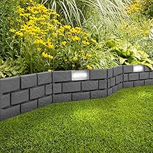 Mojawo Lot de 4 Bordures de Jardin à LED à énergie Solaire avec Bordure en Pierre Gris 45 x 29 cm 1,8 m