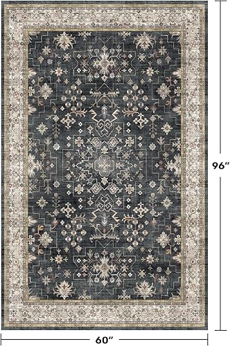 Miniatura 713 de Alfombra Boho Negra para Sala de Estar - Alfombra de Área Lavable de 10x14 Pies, Alfombras de Comedor para Debajo de la Mesa, Alfombra Suave de Pelo