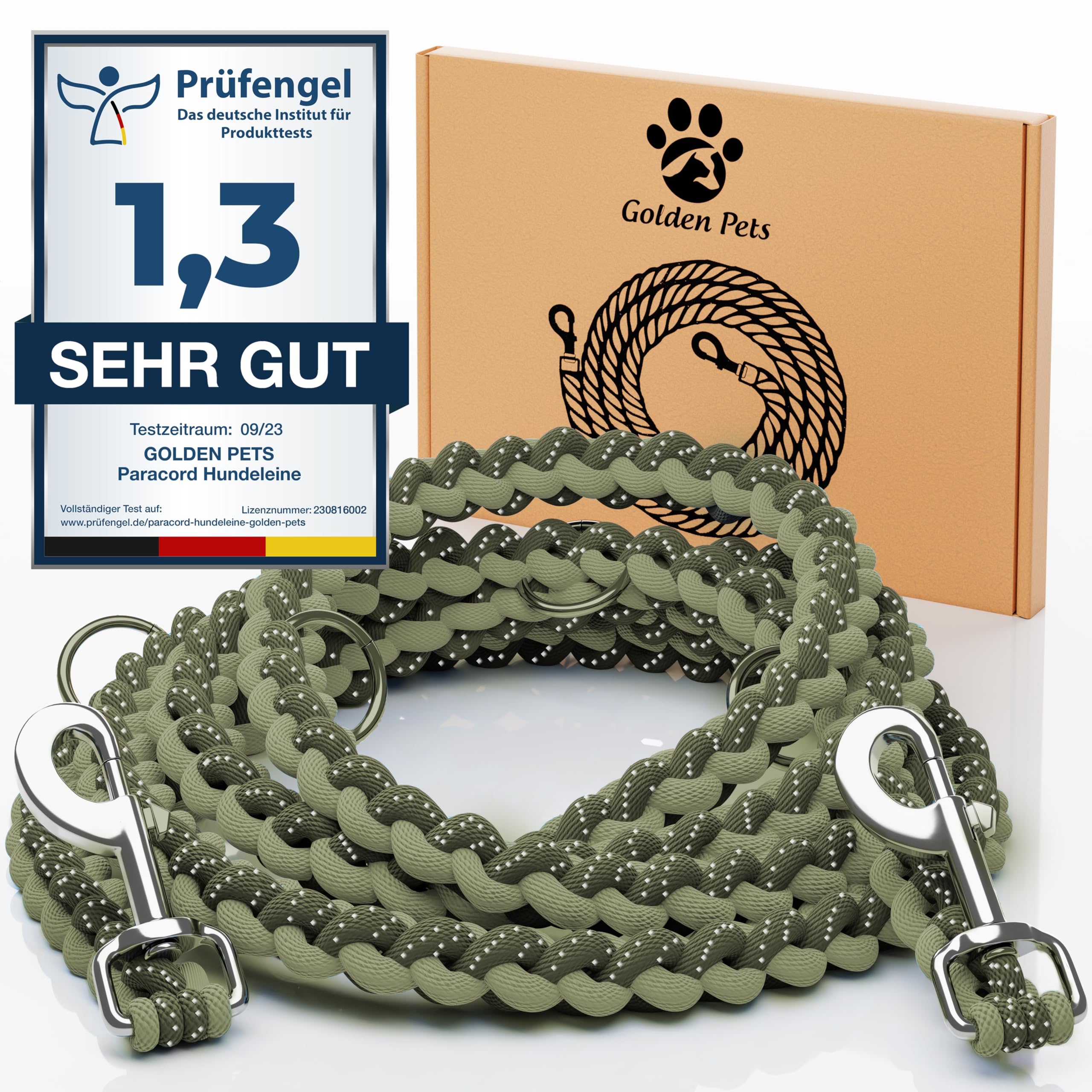 Testnote: Sehr gut - Hundeleine reflektierend I 2m, verstellbar, wetterfest & reißfest bis 250 kg I Paracord Führleine, Umhängeleine I kleine - große Hunde