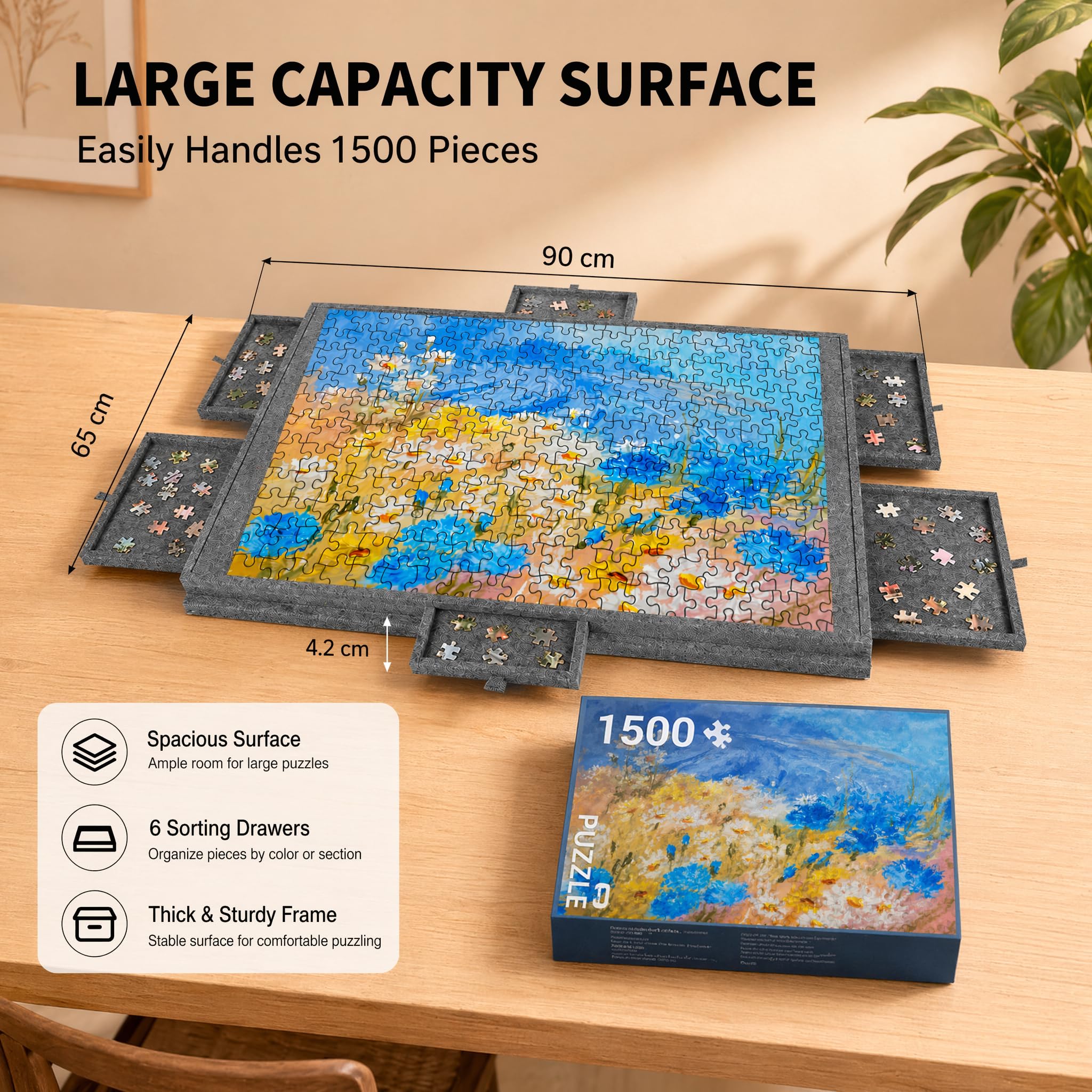 Tavola da puzzle inclinabile 2 in 1, con supporto e copertura, in feltro, leggera, portatile, con 6 cassetti, regalo per adulti