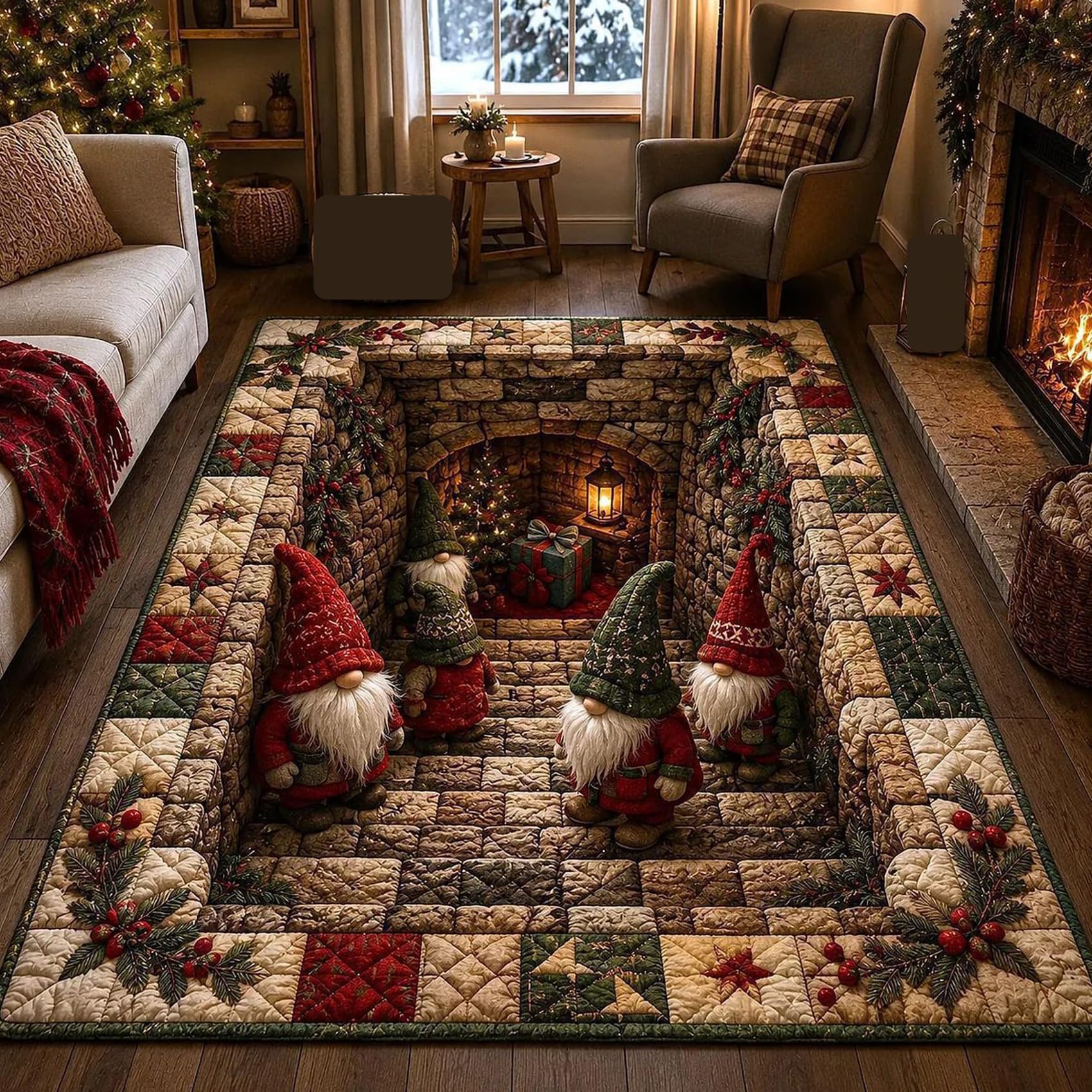 Christmas 8x10 Area Rug, 3D Christmas Round Rug, Optical Illusion Rug