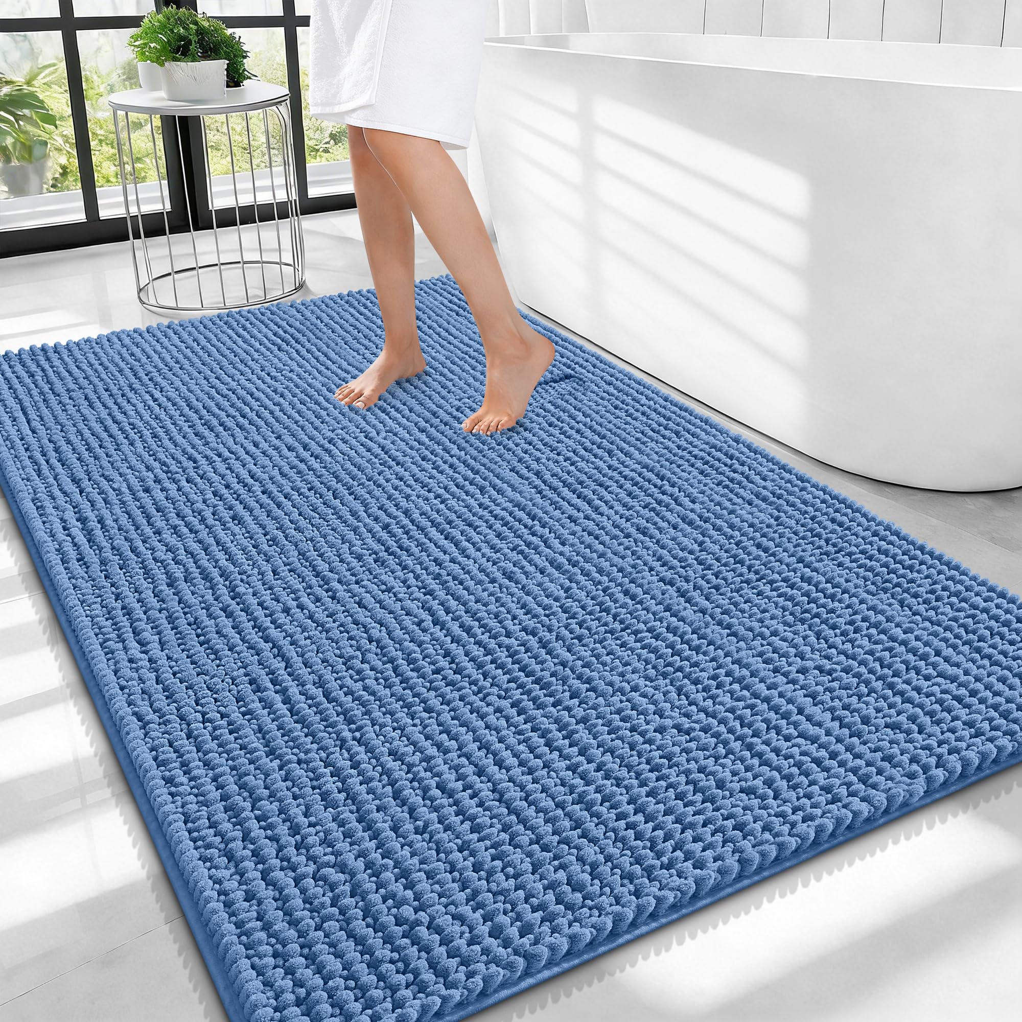 OLANLY Thick Chenille Large Bathroom Rugs Mats 40x32, Cornflower Blue