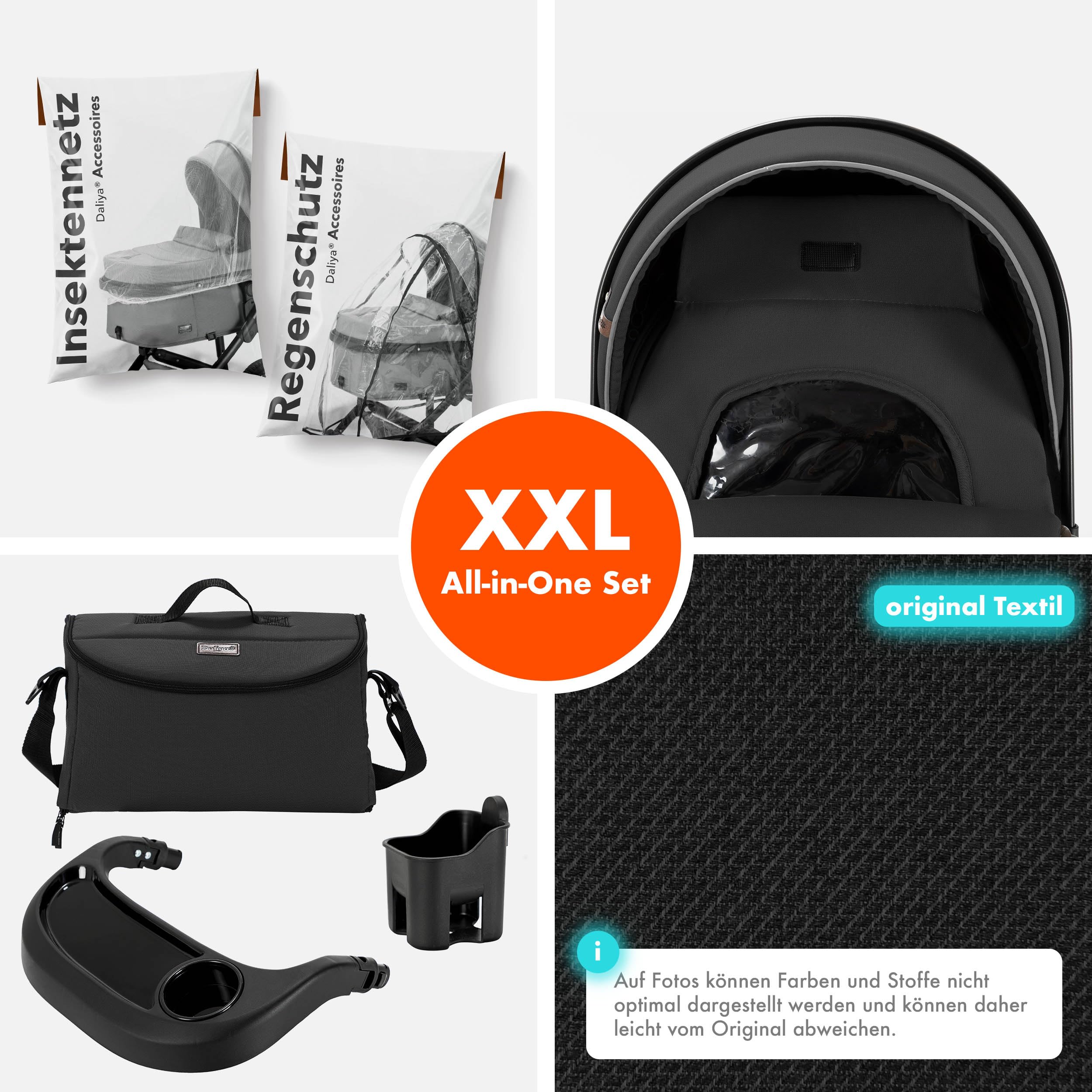 Daliya® FLEXI-PRO M 2 in 1 passeggino combinato e passeggino – Set XXL – Passeggino da viaggio con una sola mano, protezione dalle intemperie, seggiolino sportivo, borsa fasciatoio, tavolo da gioco