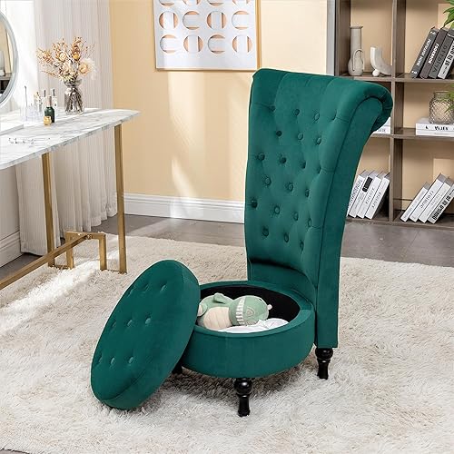 Miniatura 20 de Container Furniture Direct Royal - Silla de acento de terciopelo con respaldo alto para tocador con almacenamiento y tapicería de lujo, diseño retro