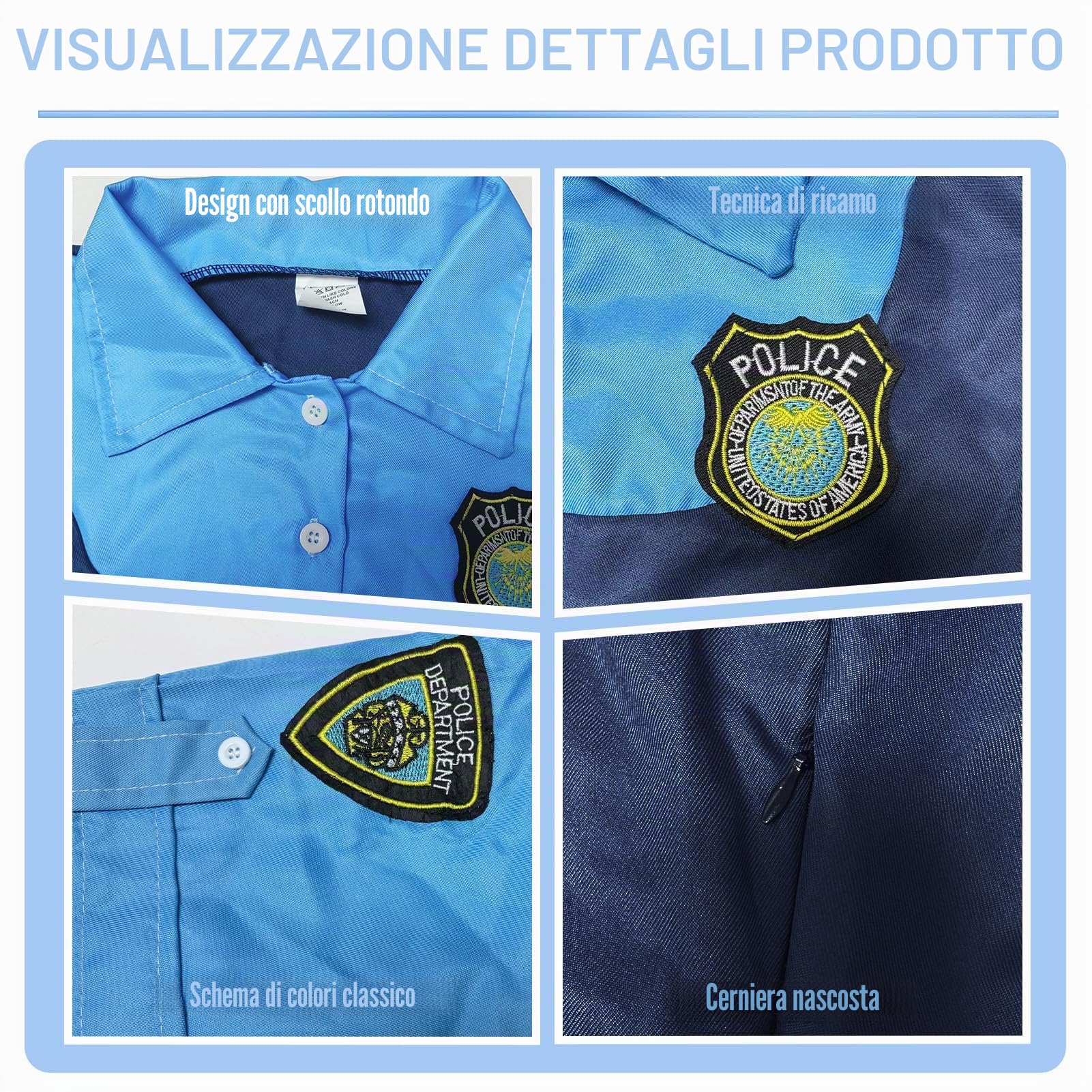 Costume da polizia per bambini e bambine, 14 pezzi, con cappello della polizia, manette, cavezza e fischietto della polizia, giocattolo della polizia per ragazze, Halloween, giocattoli per