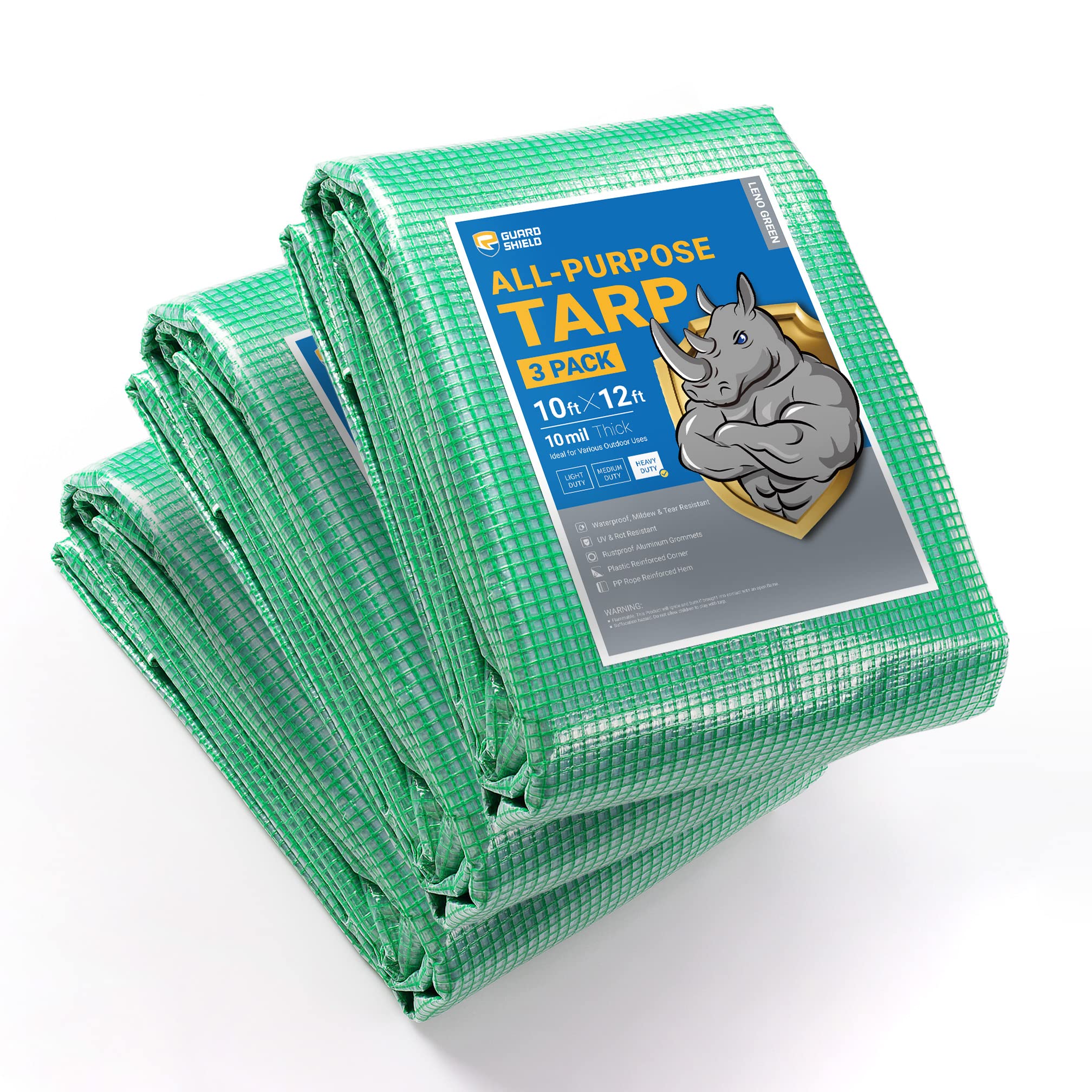 GUARD SHIELD Clear Green Tarp Heavy Duty 10x12 Feet Waterproof for Greenhouse Outdoor Garden Poly Cover UV Resistant 3x3 Weave 10mil (3-Pack)