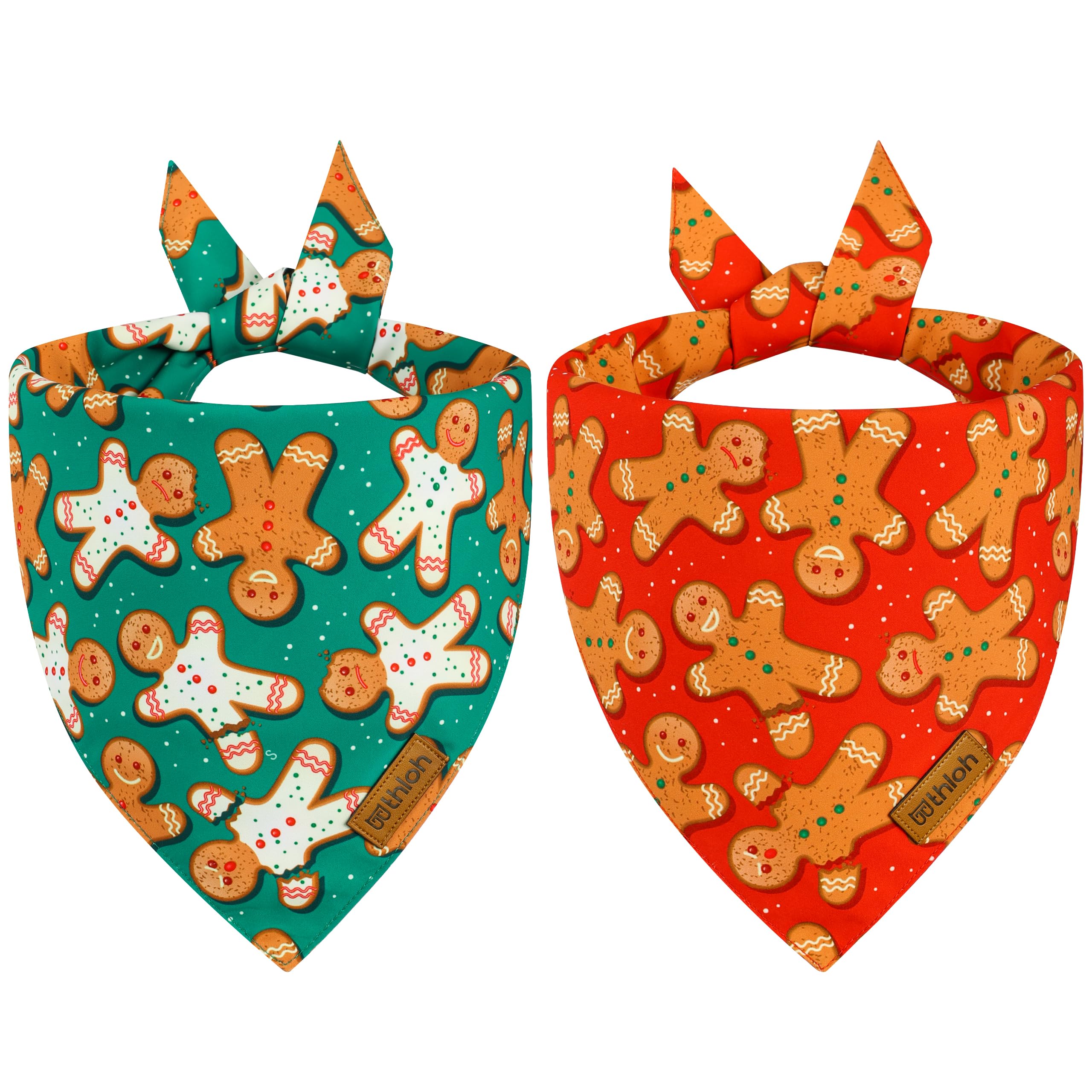 THLOH Christmas Dog Bandanas - 2 Pack Reversible Gingerbread Man Dog Scarf for Boy & Girl, Premium Durable Fabric, Festival Dog Bib, Holiday Bandana