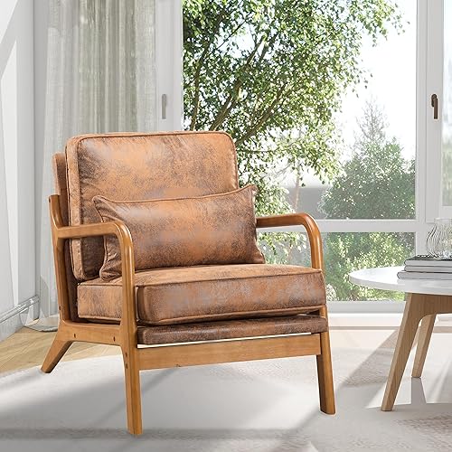 Miniatura 9 de Silla decorativa con cojín, sillón tapizado moderno de mediados de siglo con paño para estampado en caliente + marco de madera maciza para sala de