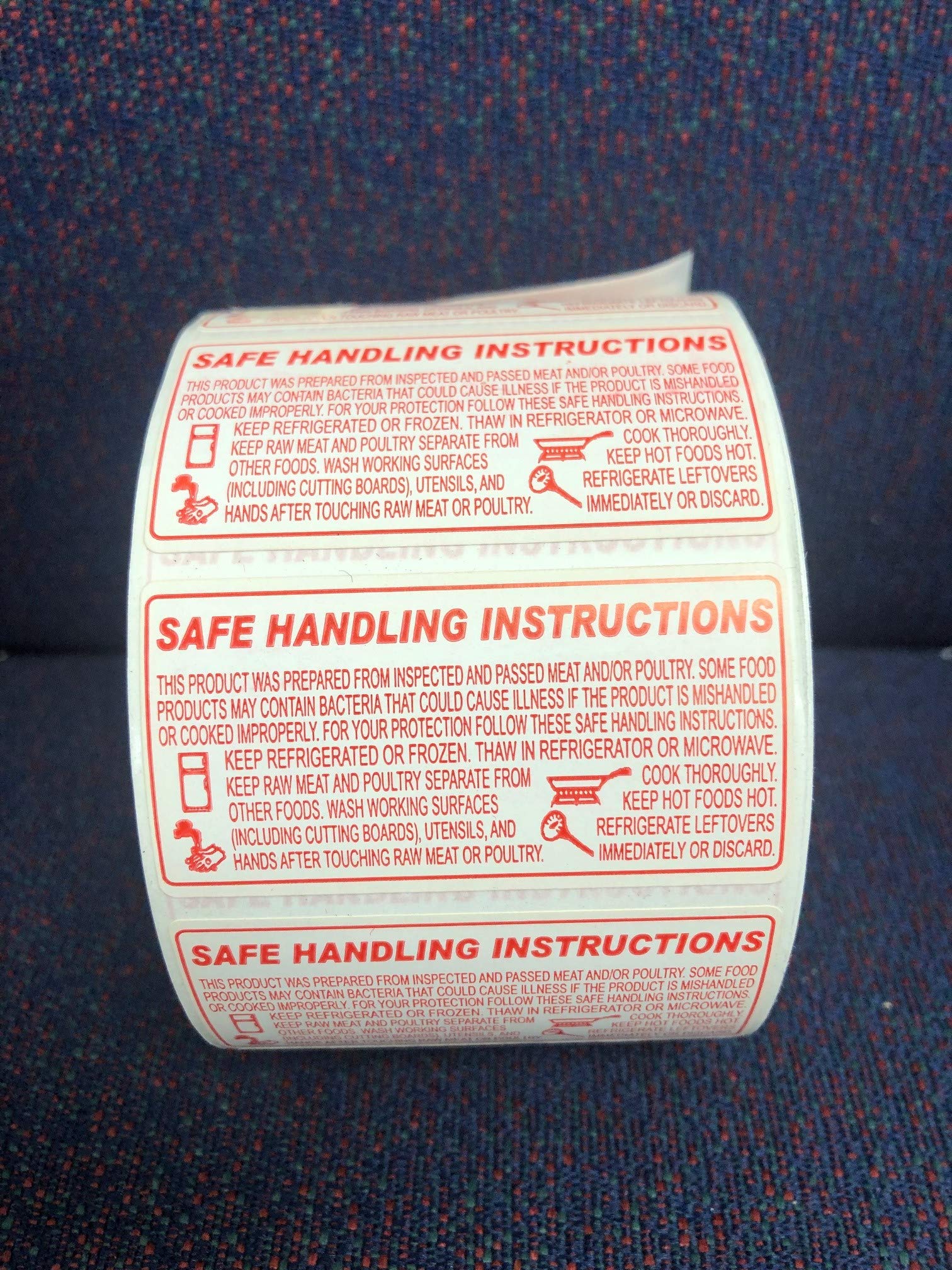 Aquos Food Safe Handling Instruction Labels for Meat | 2.25" x 1.125" Informational Food Safety Labels | Strong Adhesive Rolls | 1000 Labels Per Roll
