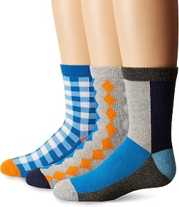 Jefferies Socks Boys' Gingham/Color Block/Argyle Crew Socks 3 Pair Pack