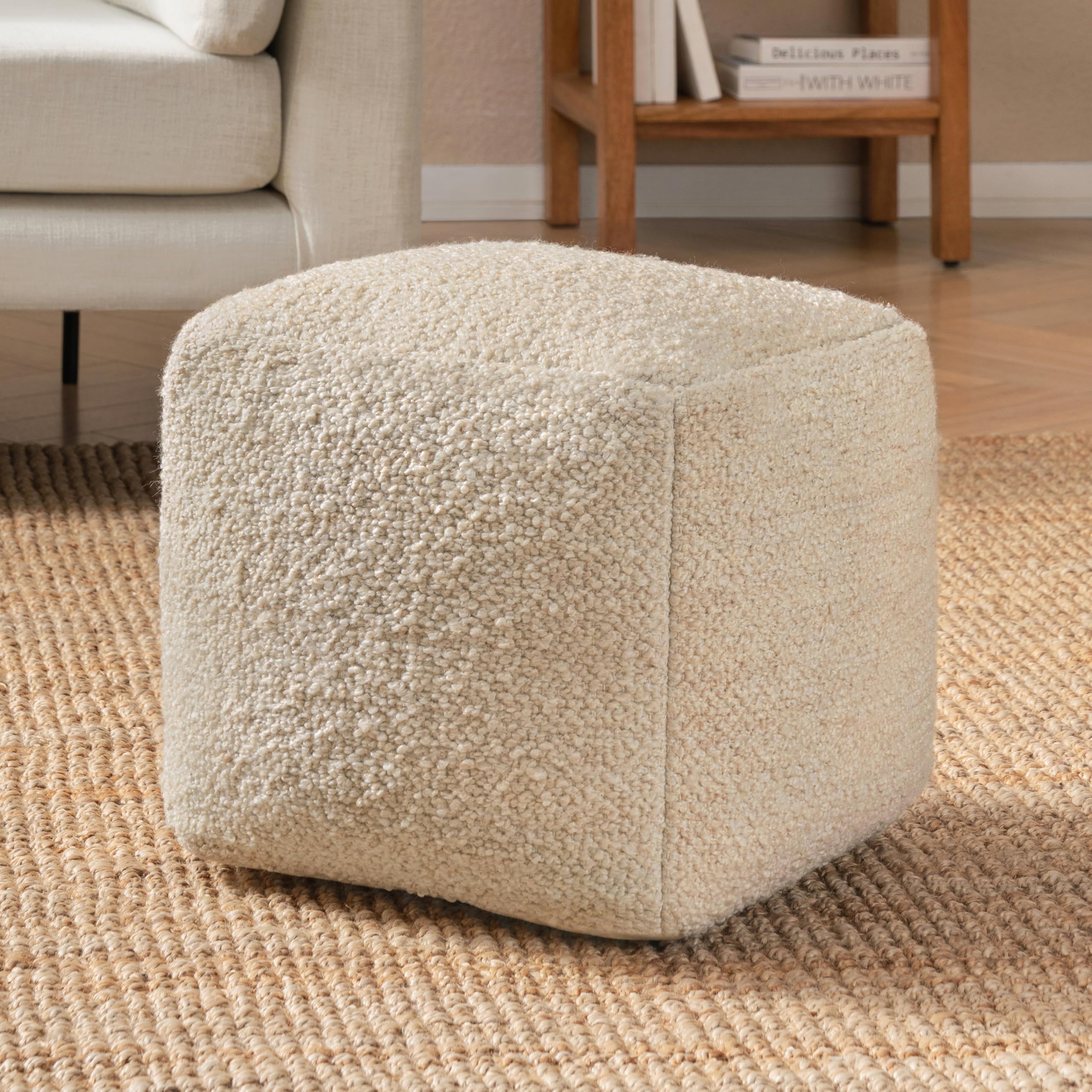 Photo 1 of Anji Mountain Pouf Ottoman Foot Rest, Handmade Ottoman Pouf, Comfortable Foot Stool, Decorative Floor Seating for Living Room Decor, Bedroom & Home Décor Accent - Ivory