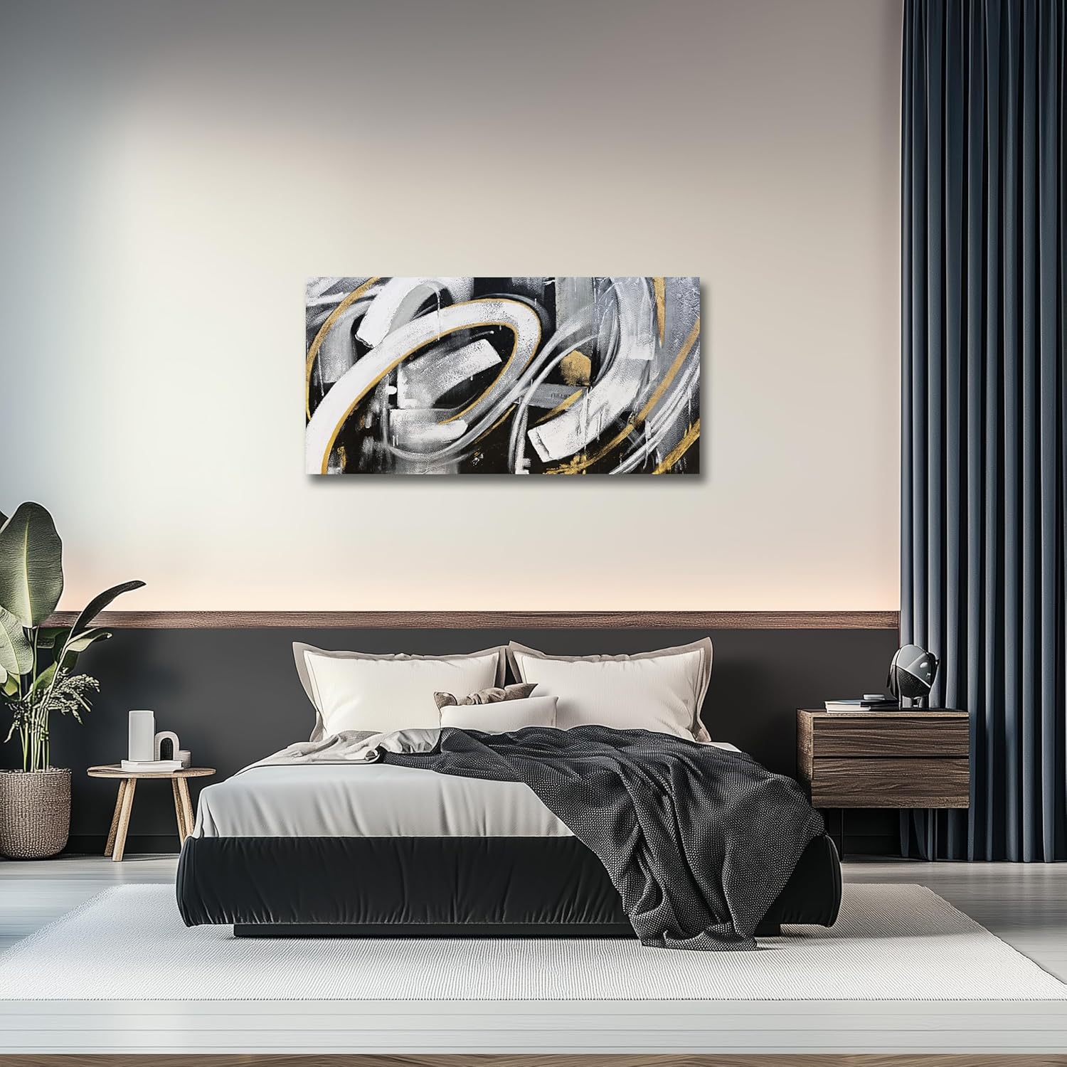 JBD JIETUAN Large Abstract Canvas Wall art Gold and Black wall Decor for Living Room Modern Canvas Painting Aesthetic Artwork Dining Room Kitchen Office Home Decor 29x58 Inches