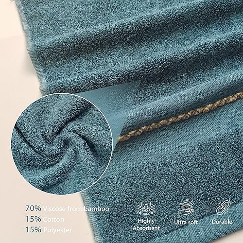 Miniatura 3 de SERISIMPLE Juego de 4 paños de viscosa de bambú de alta calidad, 13 x 13 pulgadas, suaves y absorbentes, duraderos y cómodos, adecuados para cuerpo