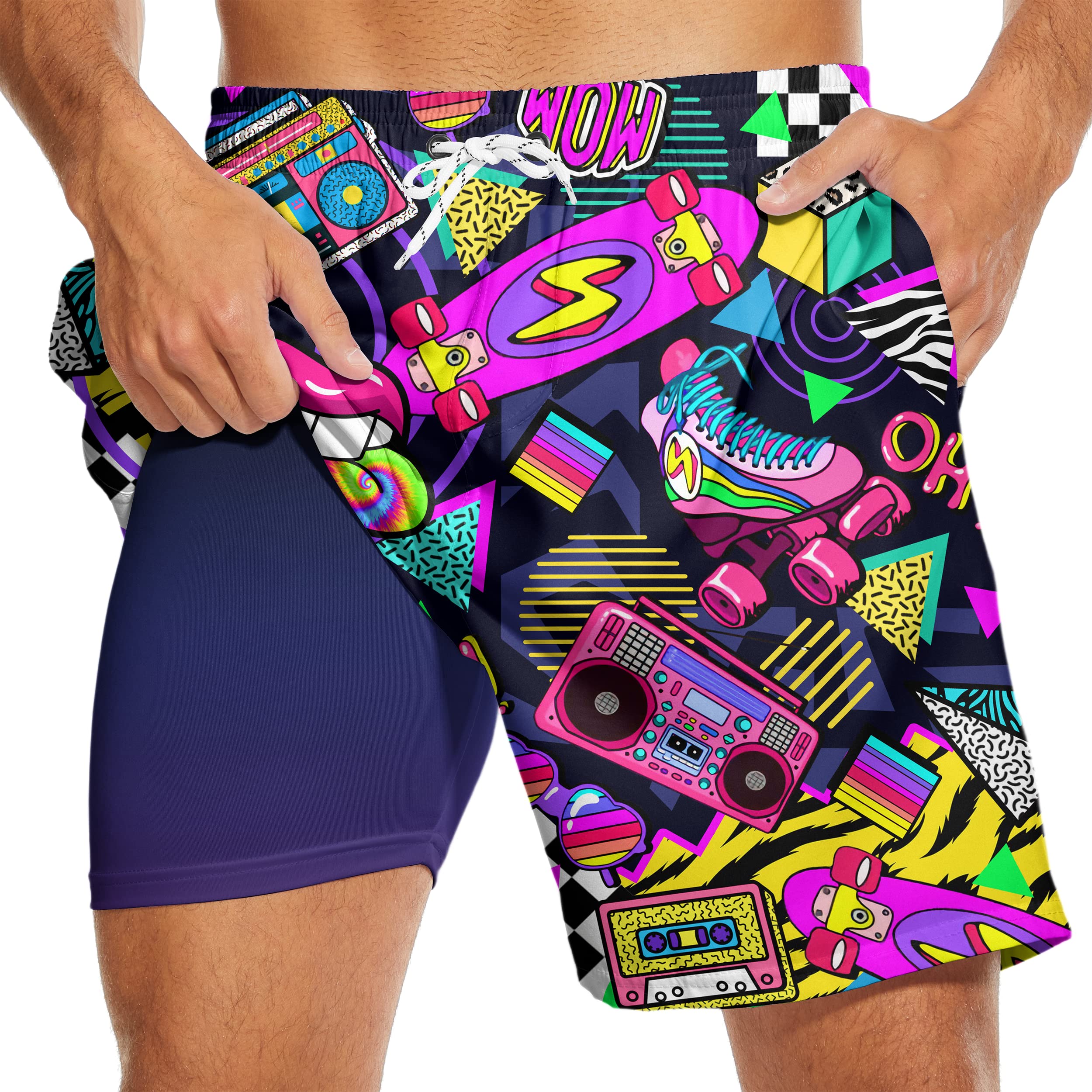 UOER Mens Swim Trunks with Compression Liner 7" Bathing Suit Swimming Shorts Quick Dry Board Shorts Swimsuits with Pockets