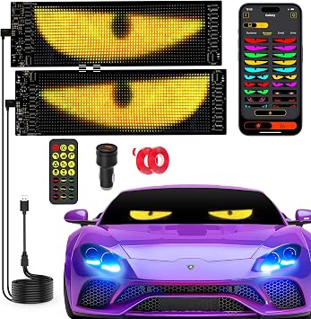 2026 Upgrade LED Eyes for Windshield, 2PCS 15.51"3.62" Ojos Led Para Carros, Flexible Waterproof Devil Eyes Sign with APP Control, Custom & Animation, Synchronized Lightride Display for Car/Truck/SUV