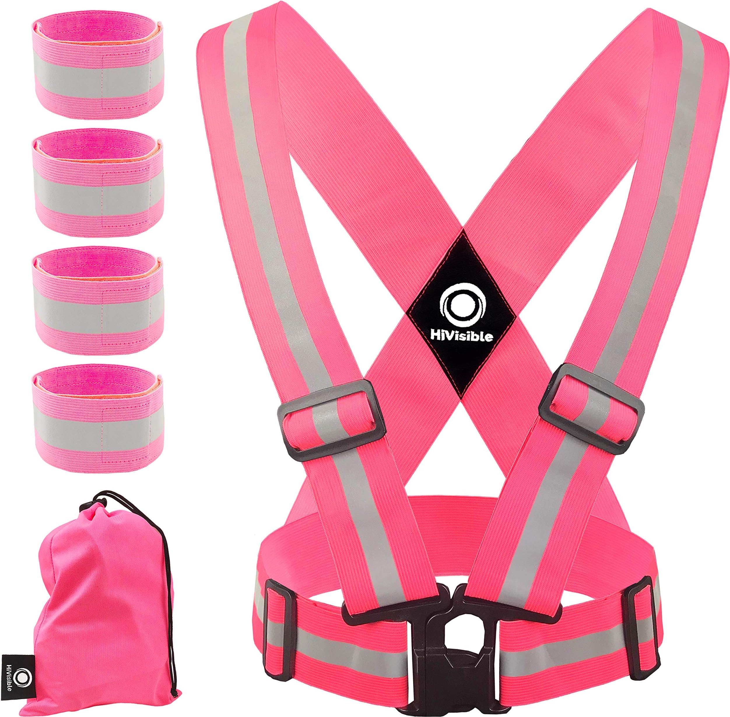 HiVisible Reflective Vest with Reflective Bands - Reflective Running Gear for Men and Women for Night Running, Biking, Walking. Reflective Running Vest, Safety Straps, Reflector Strips