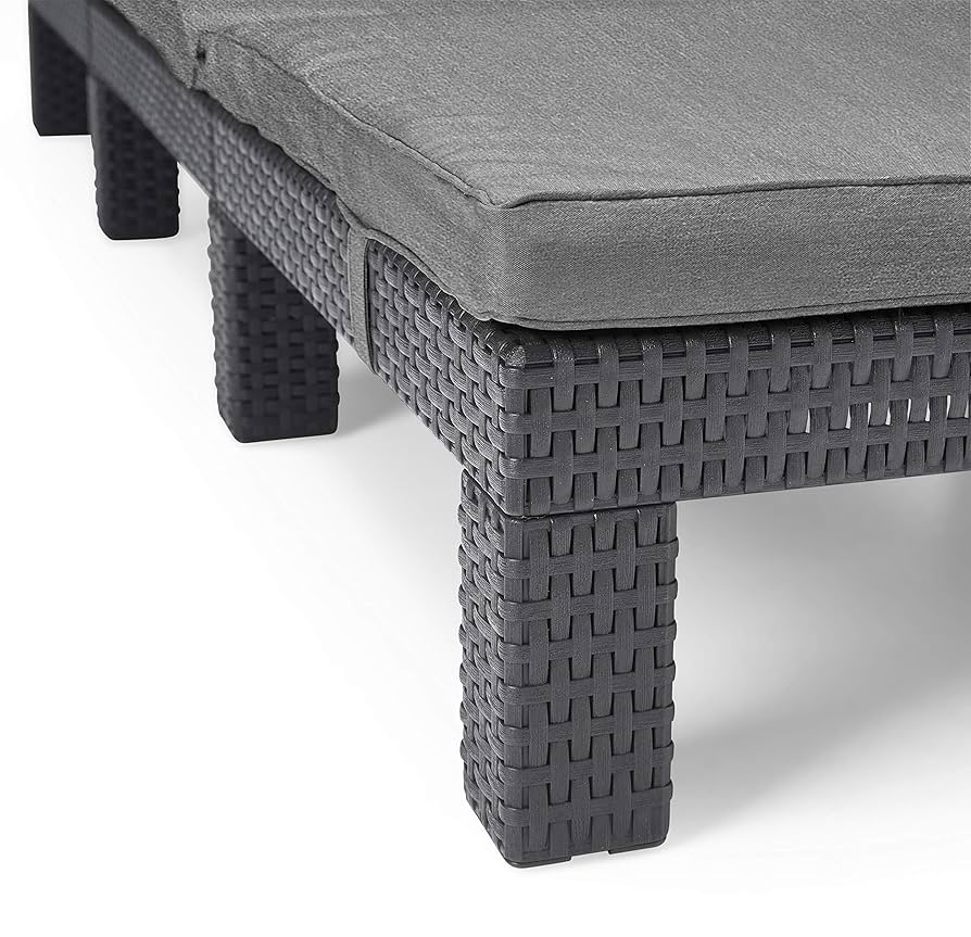 Keter Allibert By Jaipur Garden Sun Lounger With Adjustable Backrest, Folding Garden Lounger, Graphite, Rattan Look Lounger With Cushion, 187 X 58 X