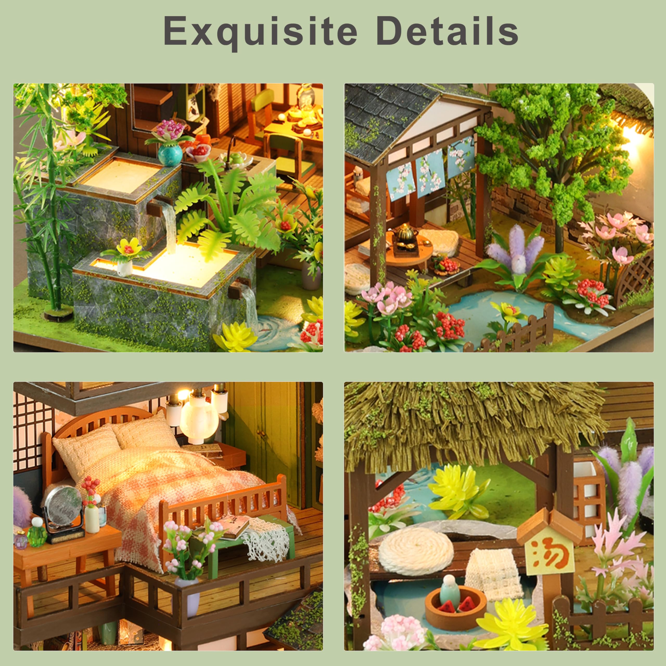 ISSEVE Miniaturhaus Bauset Tiny House Bauset Bambus Frühling Hof | Für Erwachsene, Mini-Haus-Bausätze, Miniatur-Bausatz, Puppenhaus-Kit, Bücherregal-Dekoration, Geschenke für Freunde Familie