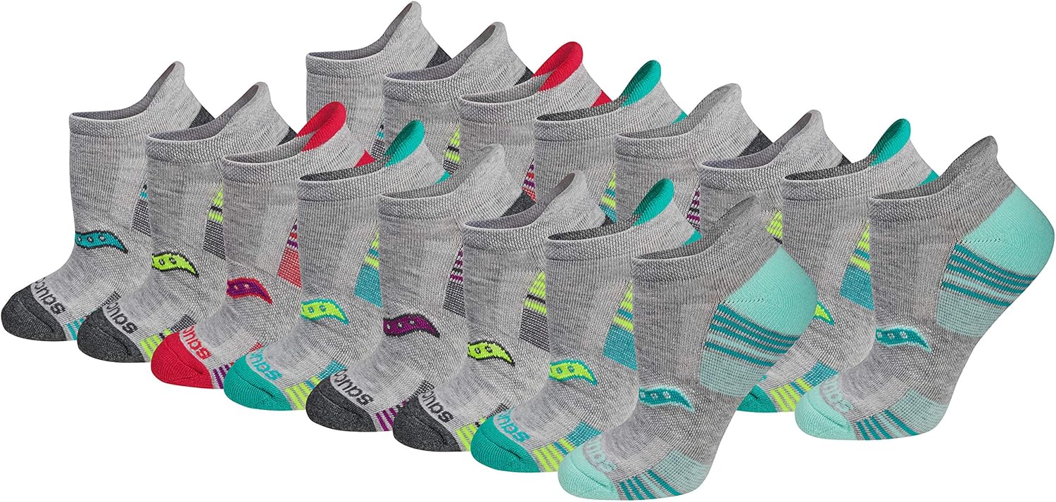 Saucony - Calcetines deportivos de rendimiento con tirador en el talón para mujer (8 y 16 pares)
