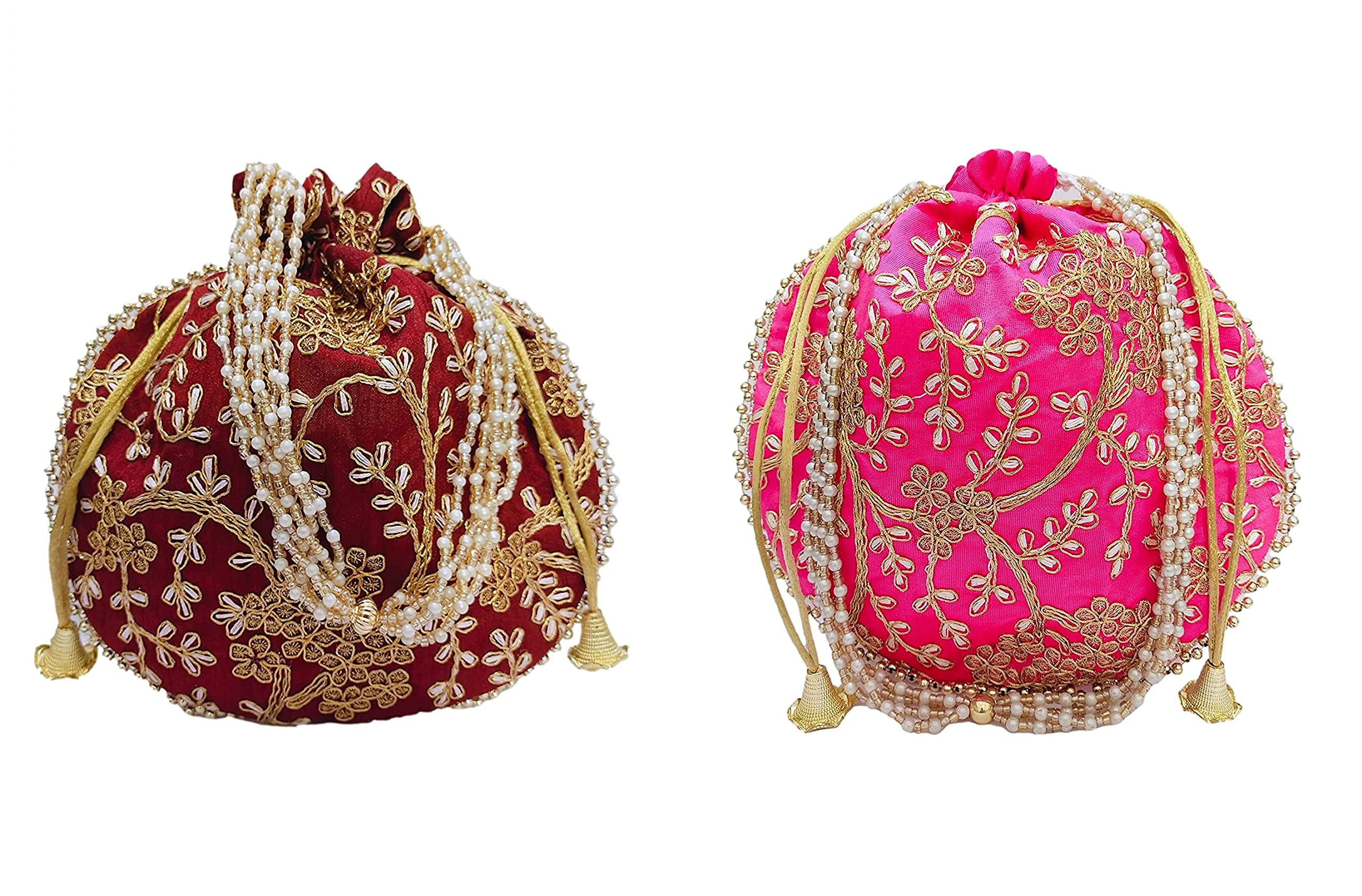 Potli bag (Pack of 2 Potli) Rani and Maroon Matka Designer handbags for Women wedding party-picture-33