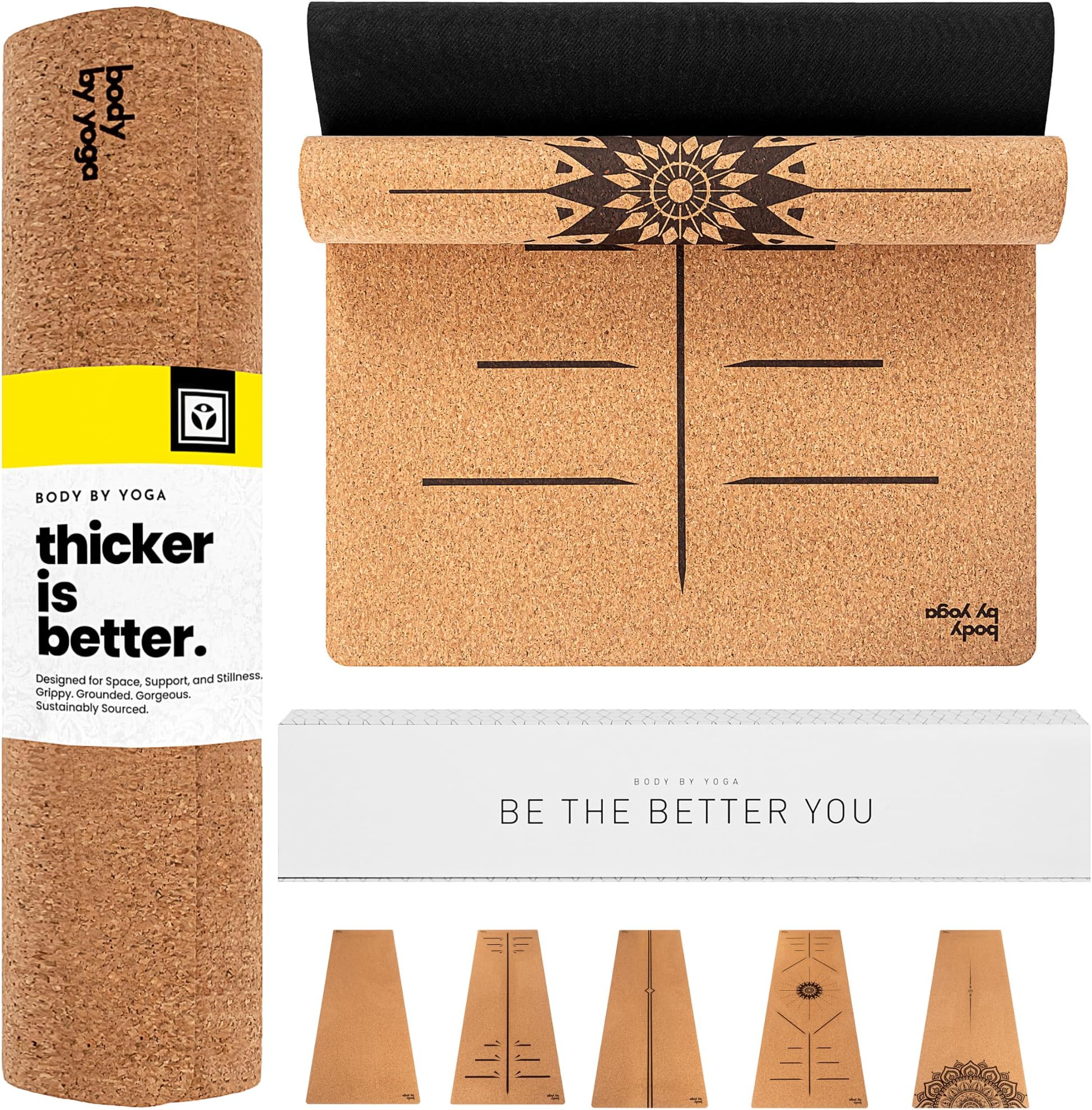 Luxury Cork Yoga Mat - Non Slip, Extra Thick Grip. Extra Large & Long. More Comfort and Support. Tough Enough For Hot Yoga. Cork + Natural Rubber, Non Toxic and Eco Friendly. Optional Alignment Lines.