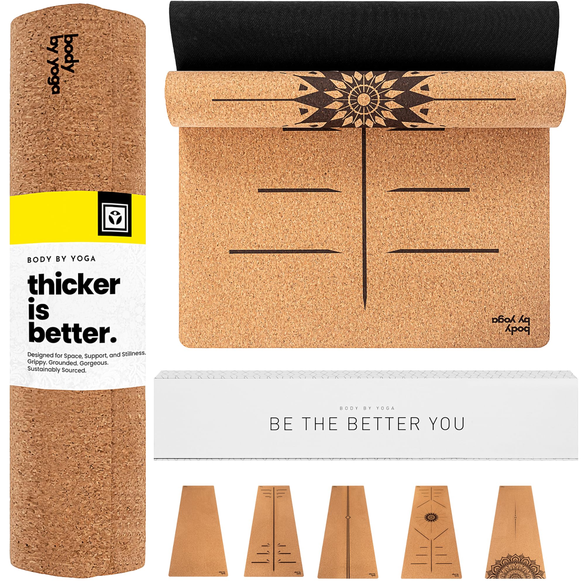 Luxury Cork Yoga Mat - Non Slip, Extra Thick Grip. Thicker, Longer, and Wider for More Comfort and Support. Tough Enough For Hot Yoga. Natural, Non Toxic, and Eco Friendly. Optional Alignment Lines.