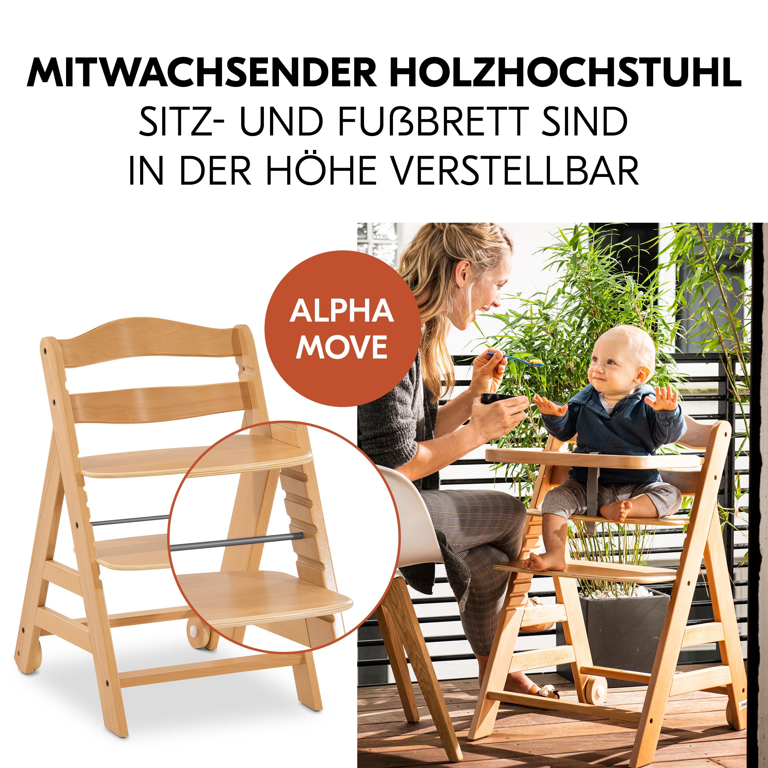 hauck Alpha Move Hochstuhl Set mit Sitzkissen Beige und Essteller
