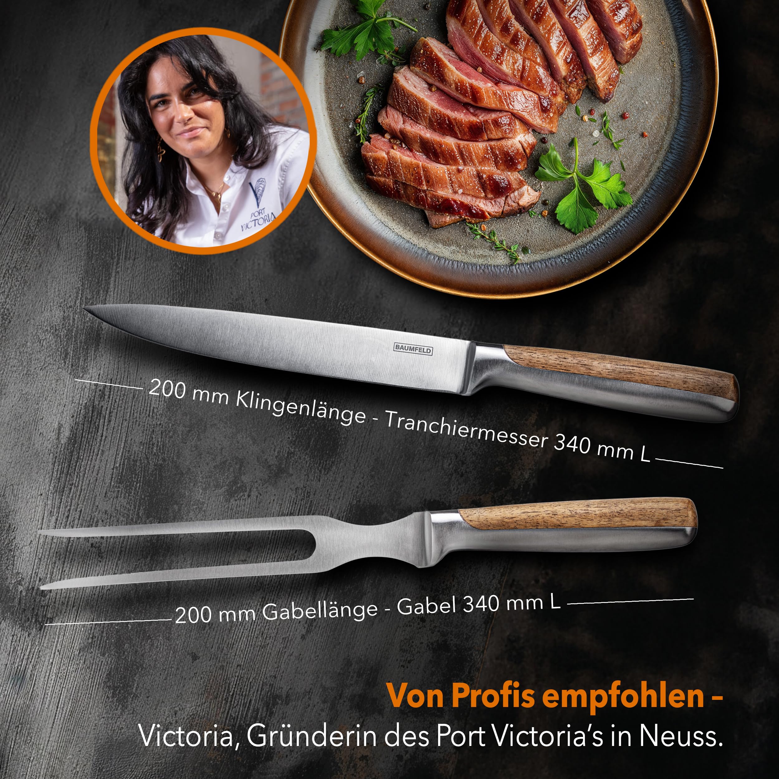 Bundle: 6-teiliges Messerblock-Set und 2-teiliges Tranchierbesteck (Silber)