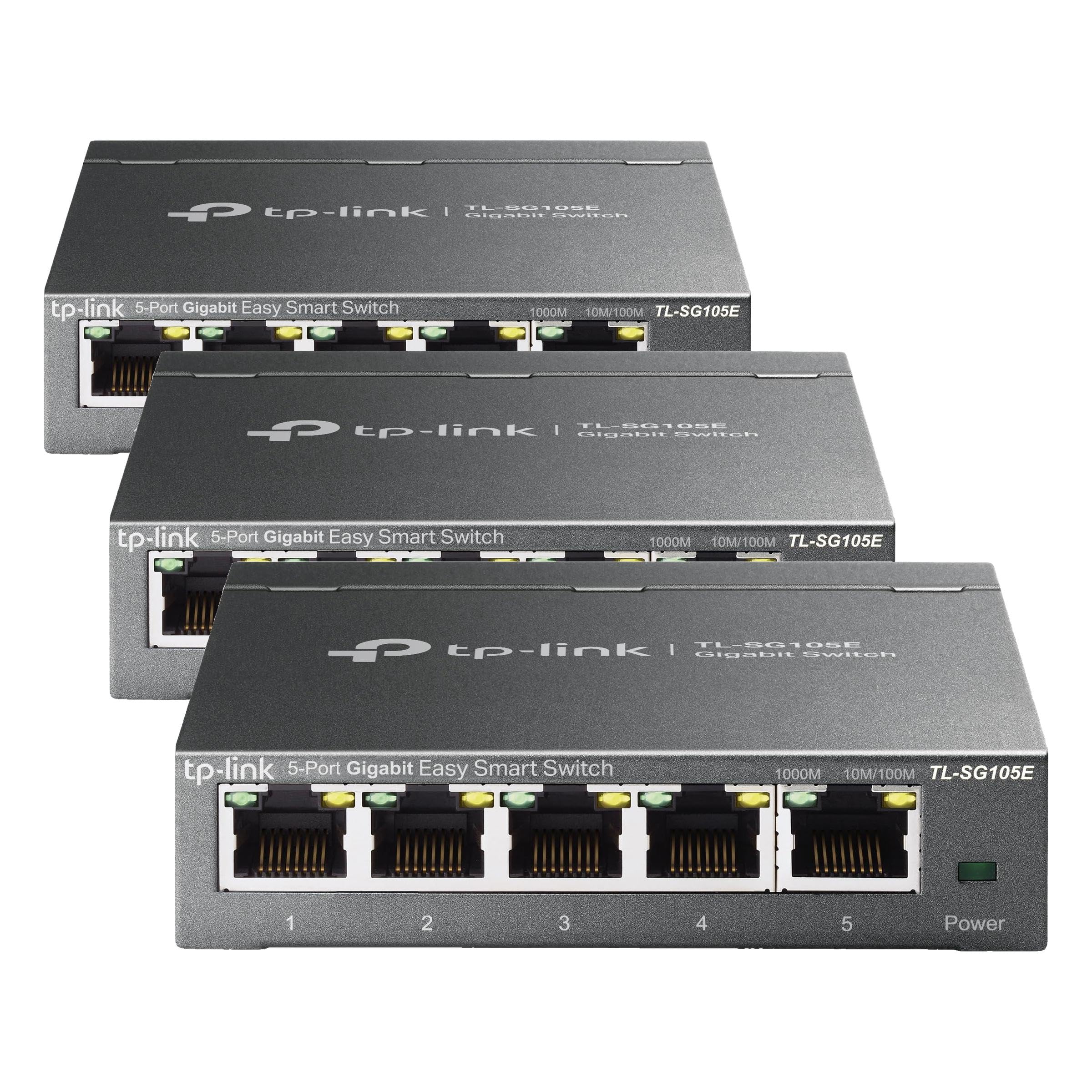 TP-Link TL-SG105E Switch Ethernet Gigabit 5 Ports Gigabit Hub RJ45, Switch Manageable, Partage de Connexion et Mise en réseau pour Les Petites Entreprises et Les Bureaux domestiques (Lot de 3)