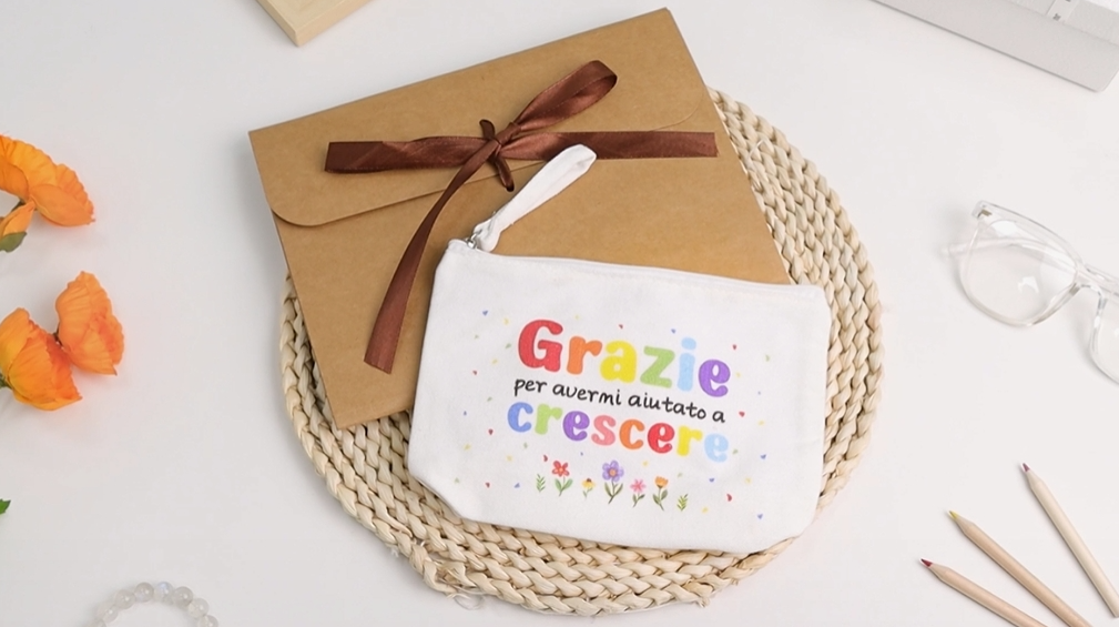 Pochette Aesh In Vacanza, Regalo Ringraziamento Per Insegnante Di Sostegno, Ecopelle Bianca