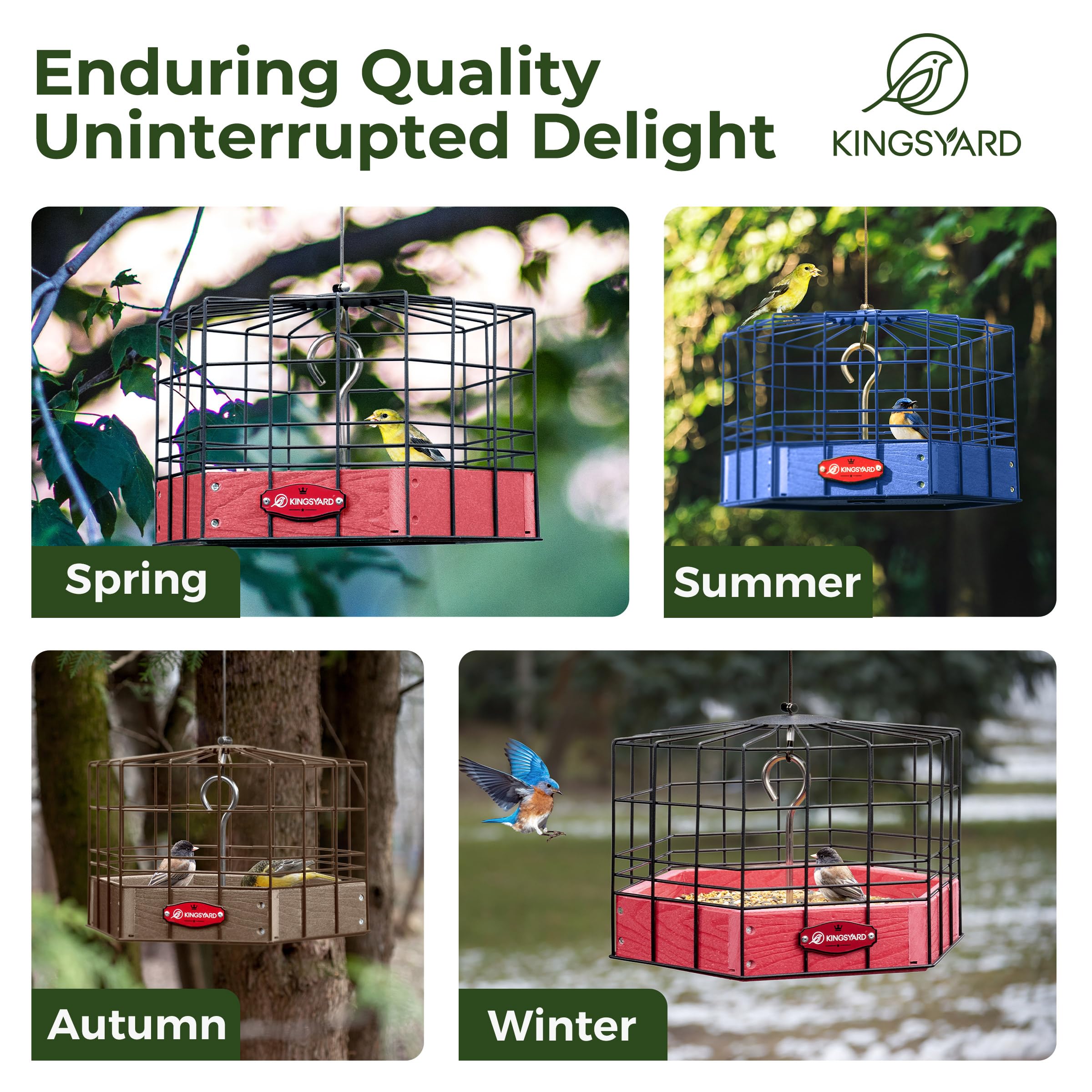 Kingsyard GrackleProof Bird Feeder for Outdoor Hanging Rugged Recycled Plastic Feeding